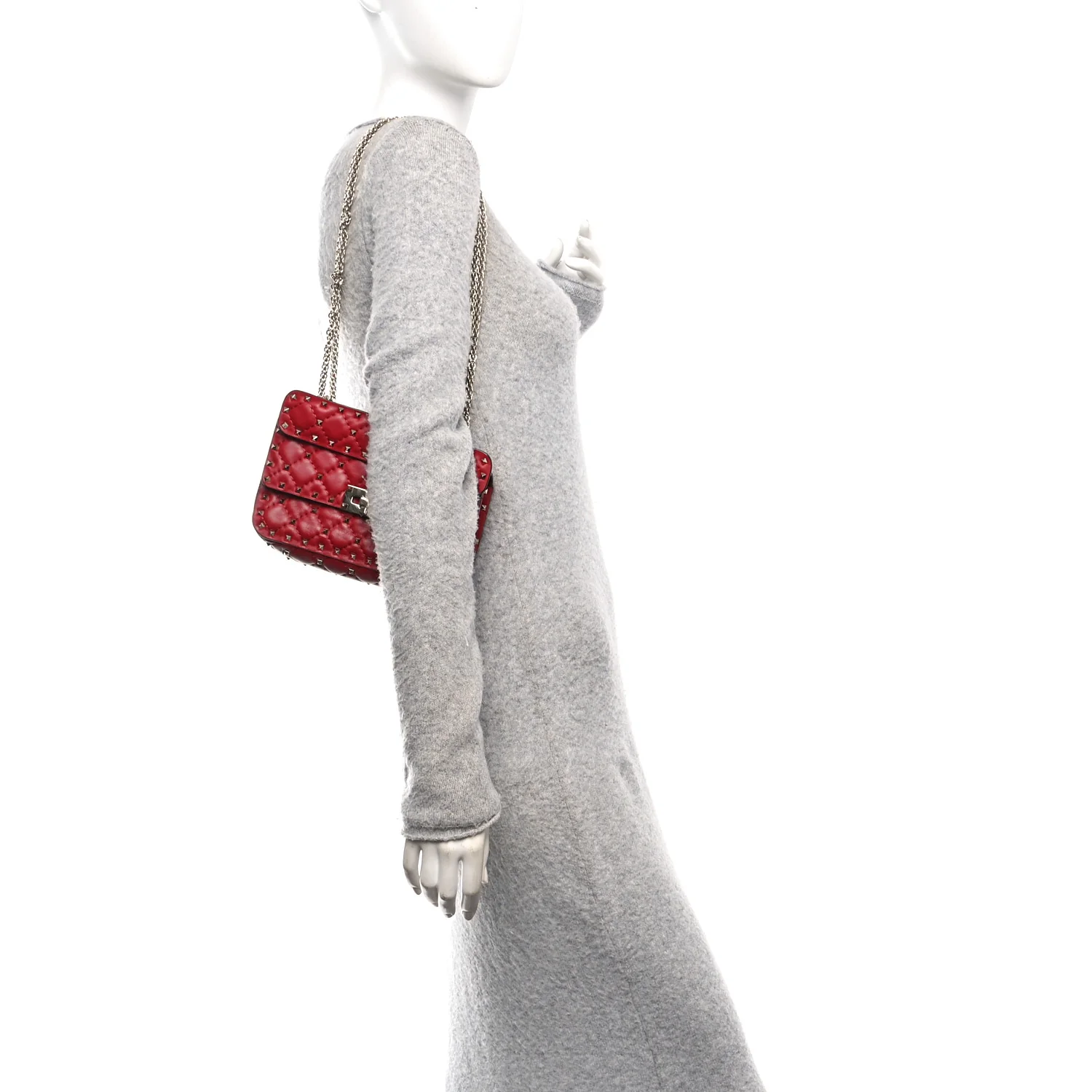 Lambskin Small Rockstud Spike Shoulder Bag Red - Image 2