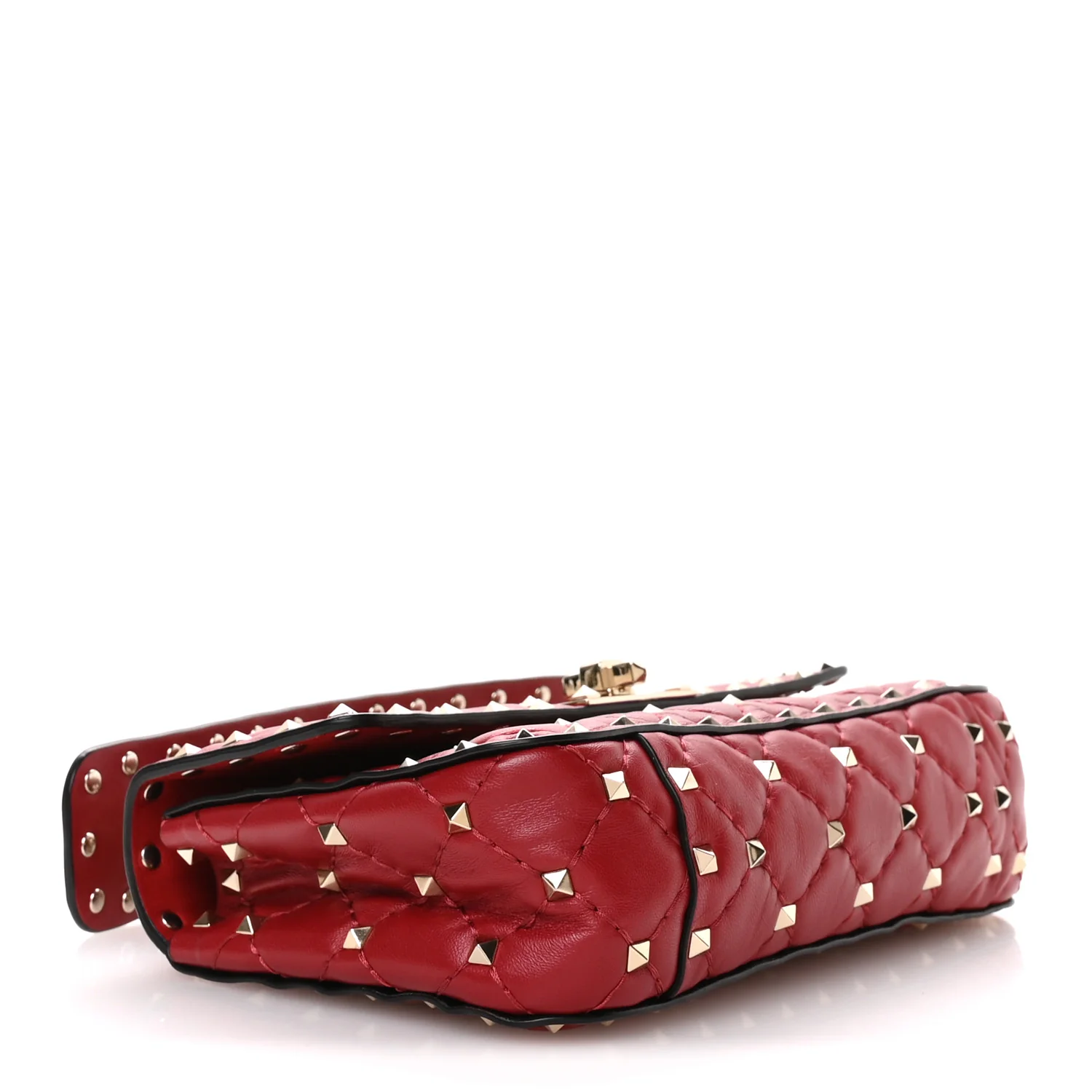 Lambskin Small Rockstud Spike Shoulder Bag Red - Image 4