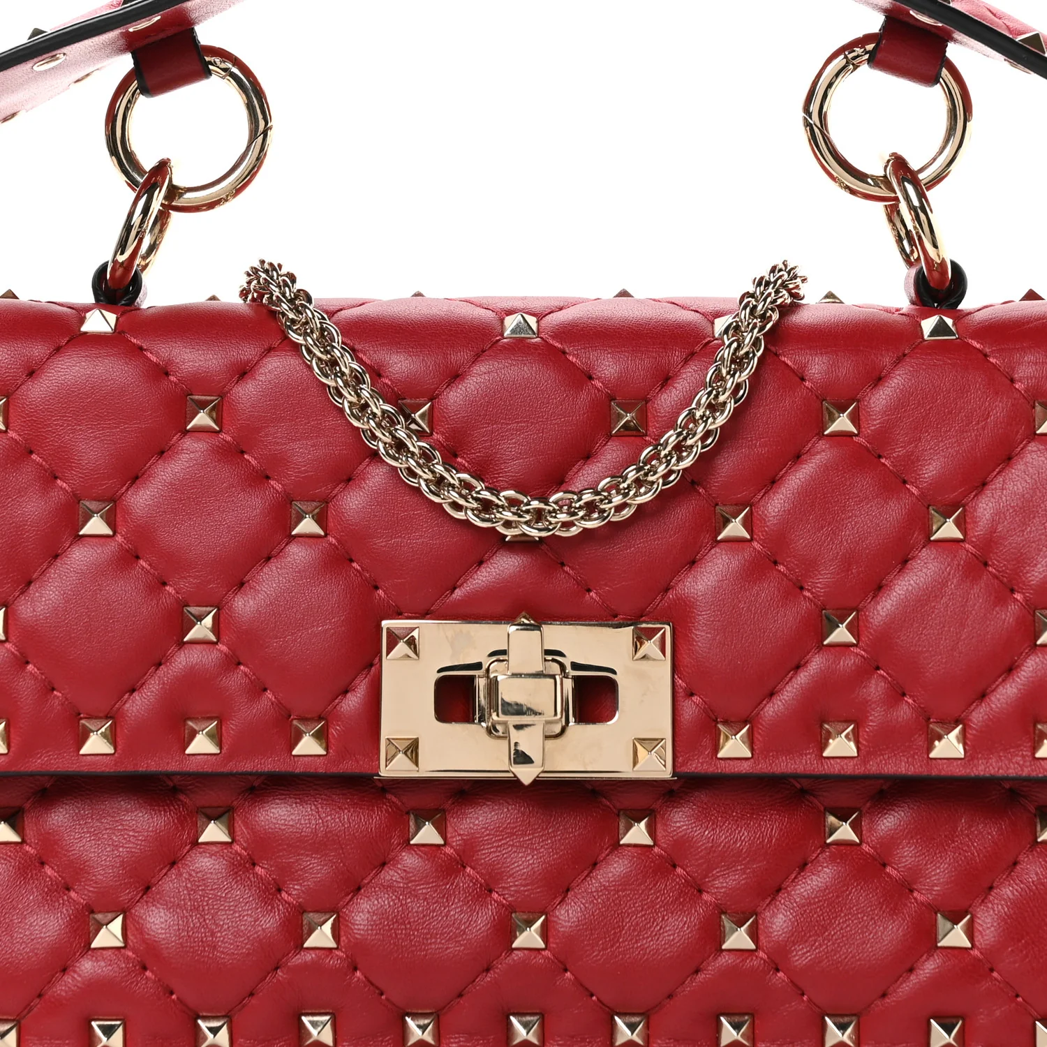 Lambskin Small Rockstud Spike Shoulder Bag Red - Image 8