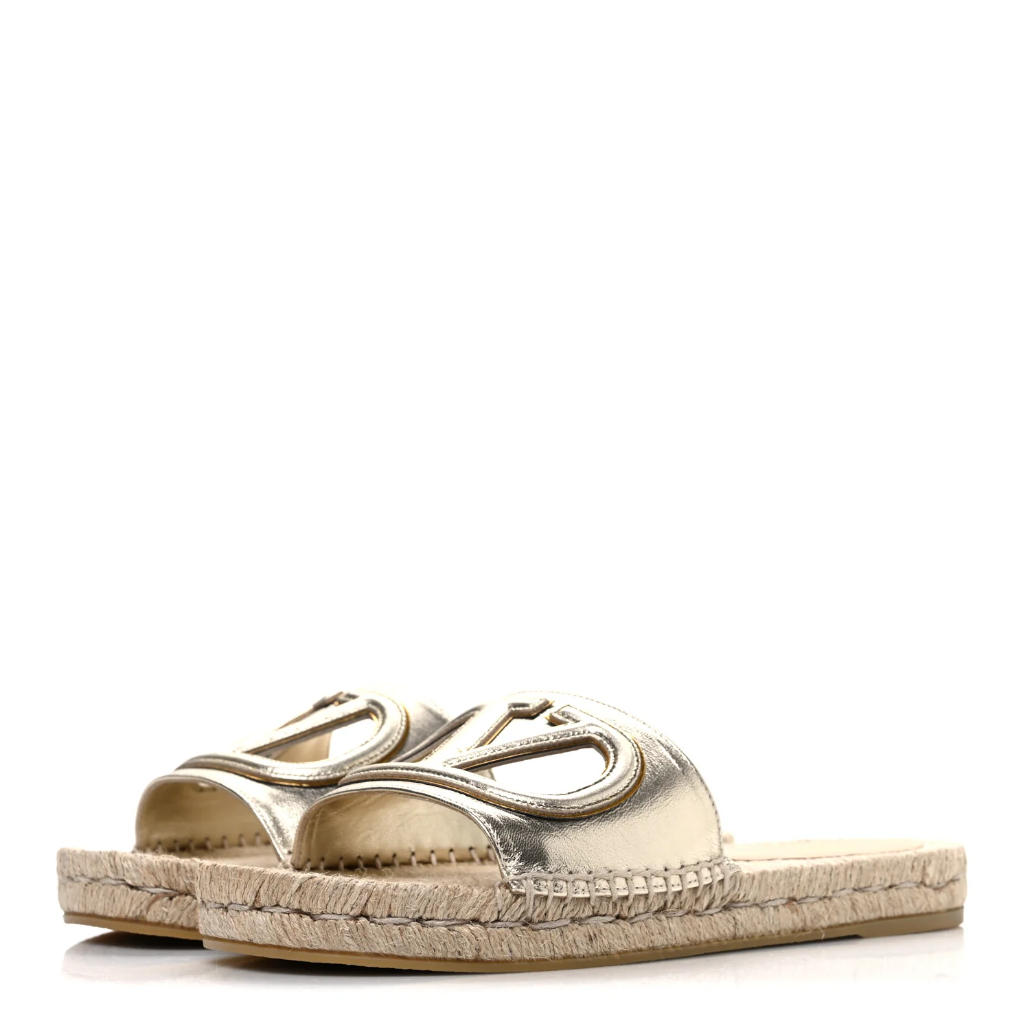 Laminated Napa Vlogo Cut Out Espadrille Flat Slide Sandals 36 Silver - Image 4