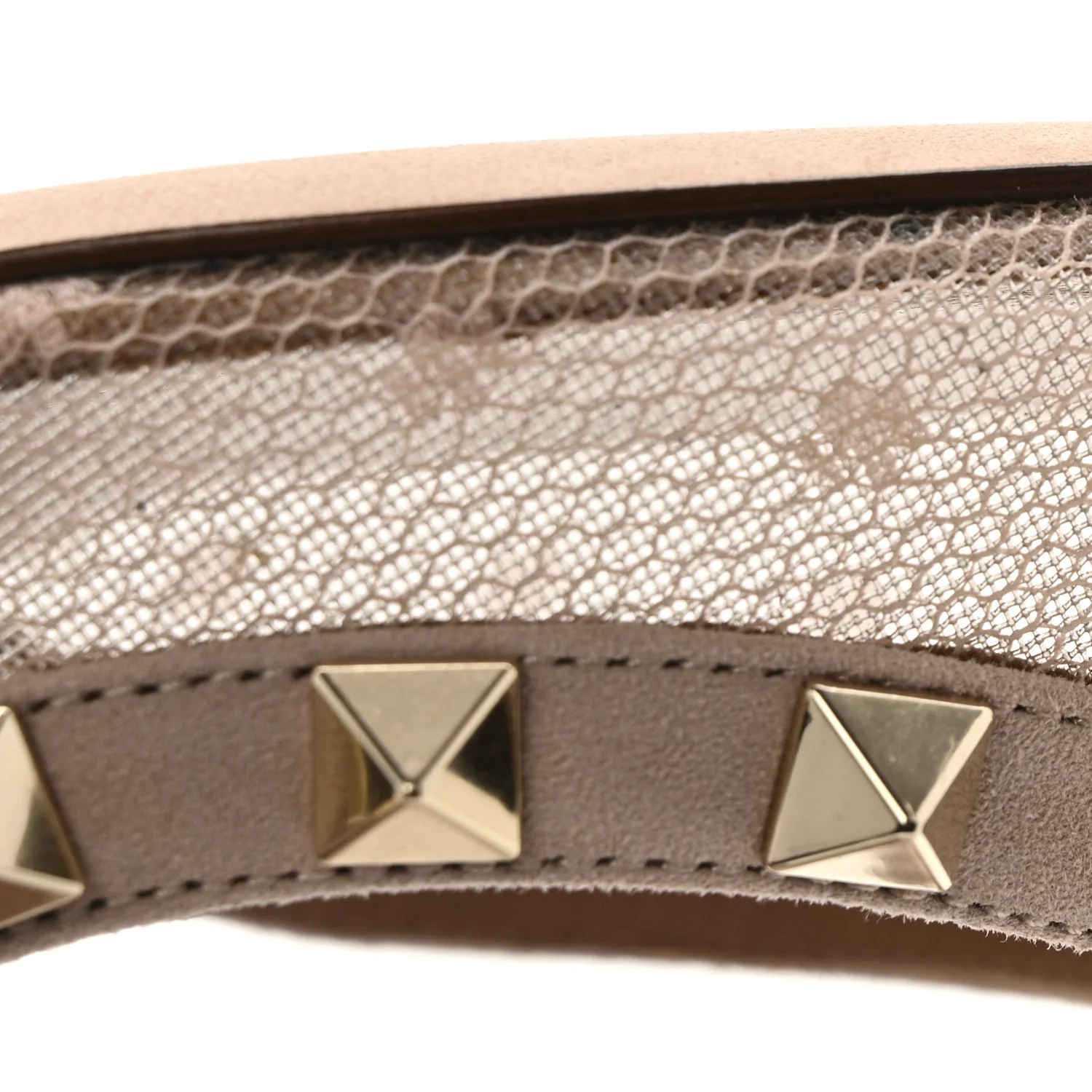 Mesh Calfskin Rockstud Ankle Strap 100mm Pumps 37 Biscotto - Image 10
