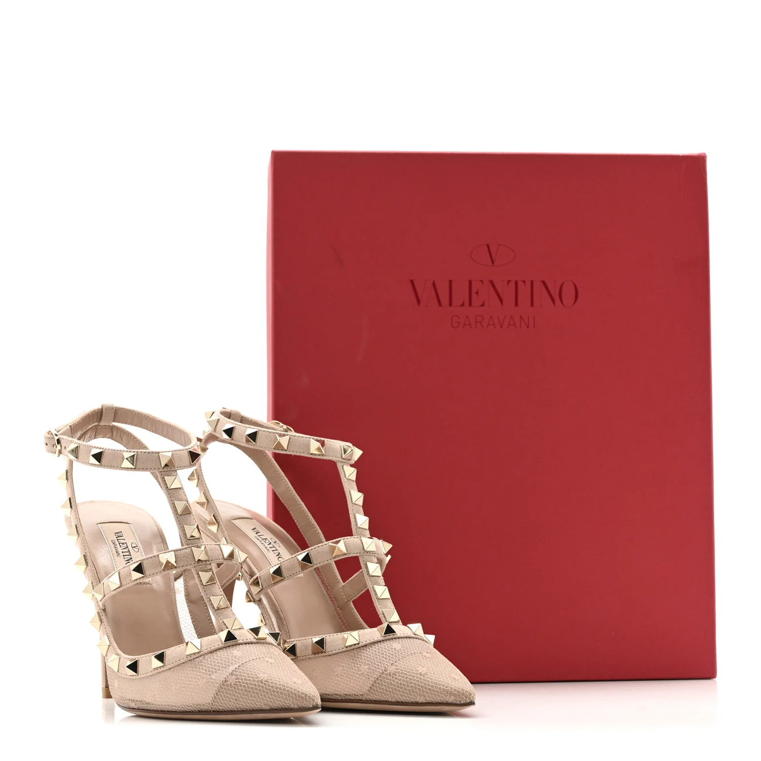 Mesh Calfskin Rockstud Ankle Strap 100mm Pumps 37 Biscotto - Image 13