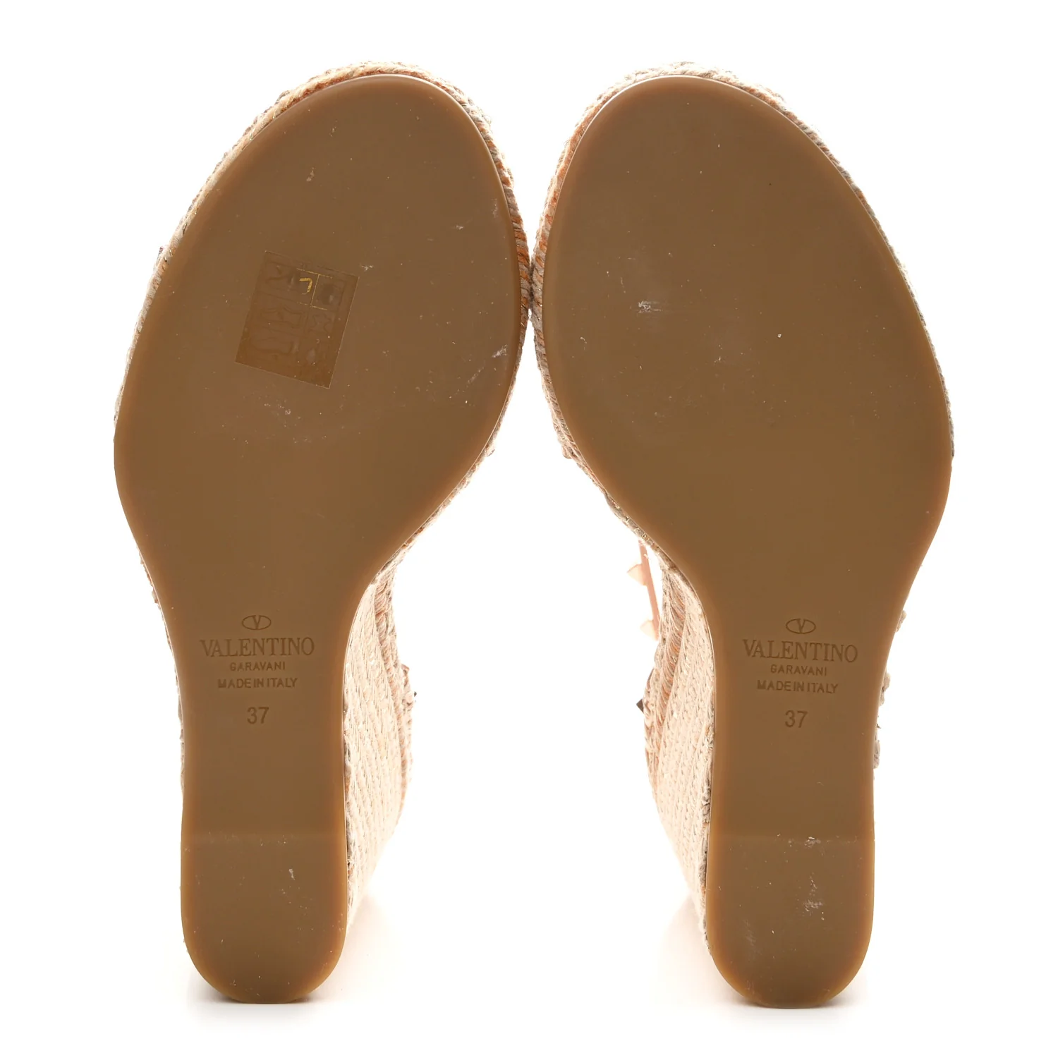 Metallic Grained Calfskin Rockstud Crisscross Ankle Strap Espadrille Wedge Sandals 37 Rame - Image 6