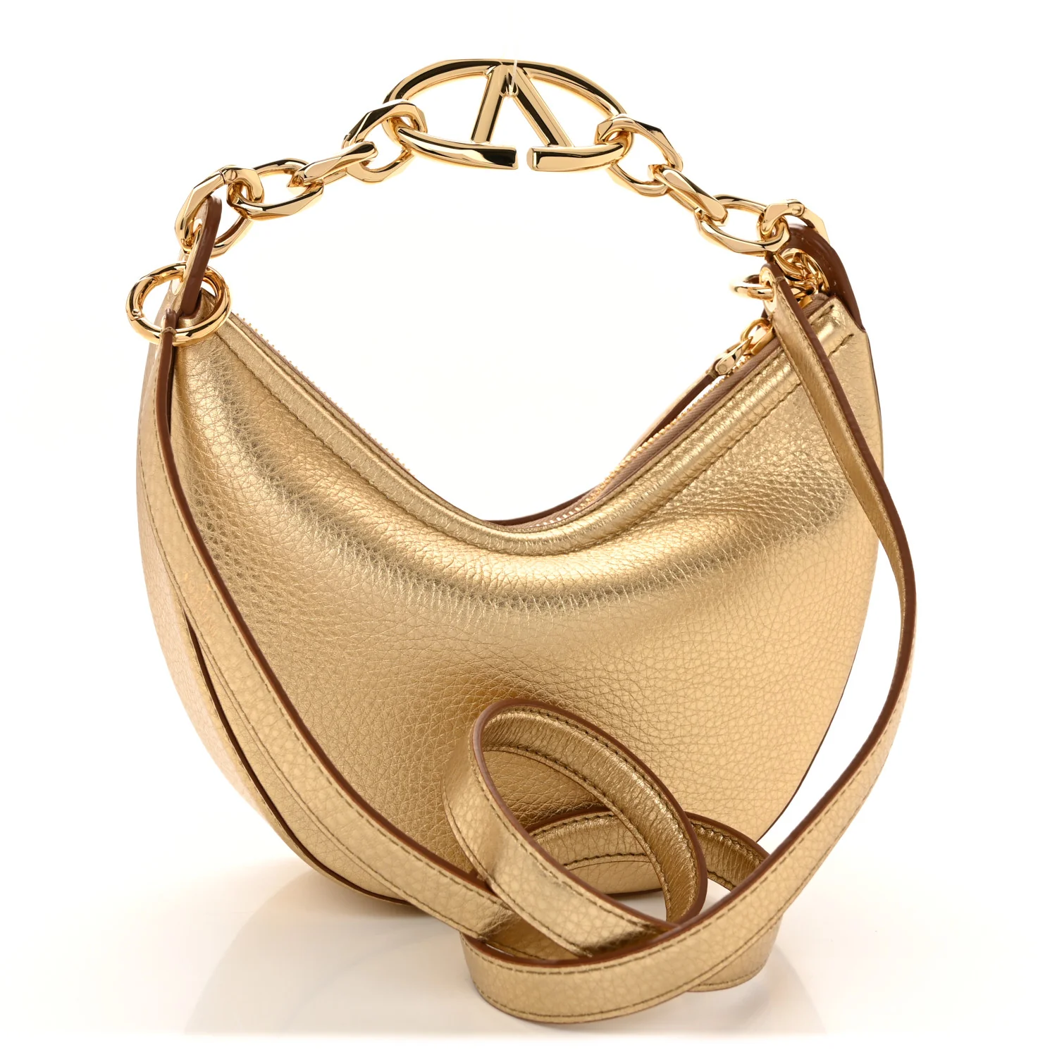 Metallic Nappa Mini Vlogo Moon Hobo Bag Gold - Image 3