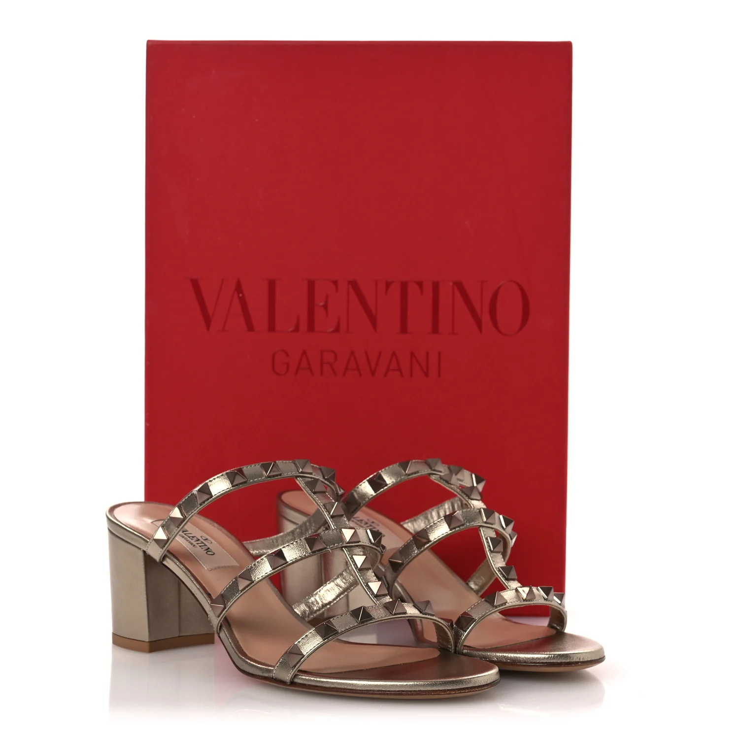 Metallic Nappa Rockstud 60mm Caged Slide Sandals 36.5 Skin - Image 15