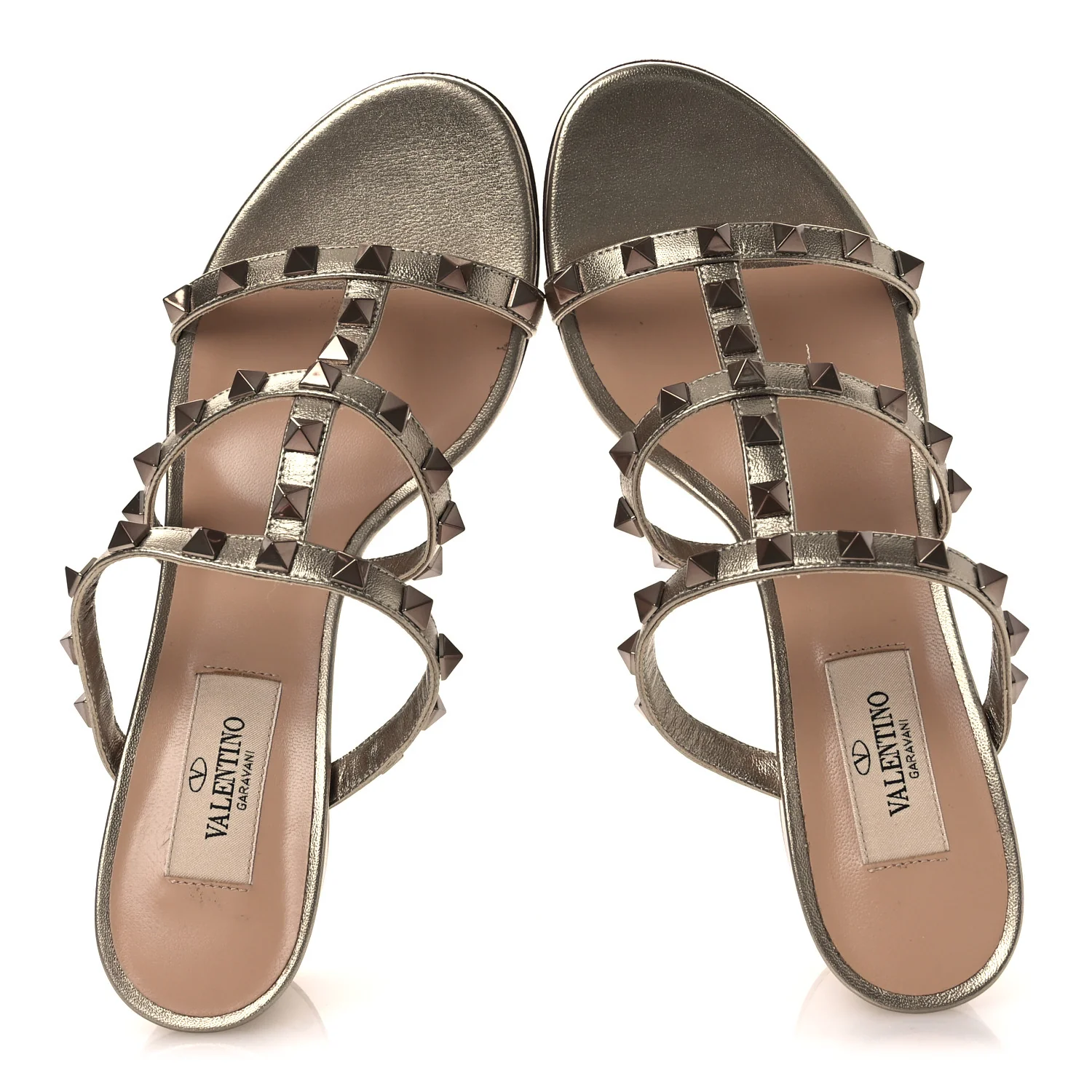 Metallic Nappa Rockstud 60mm Caged Slide Sandals 36.5 Skin - Image 2