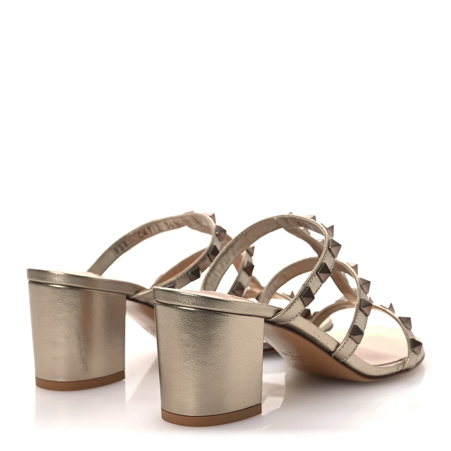 Metallic Nappa Rockstud 60mm Caged Slide Sandals 36.5 Skin - Image 5