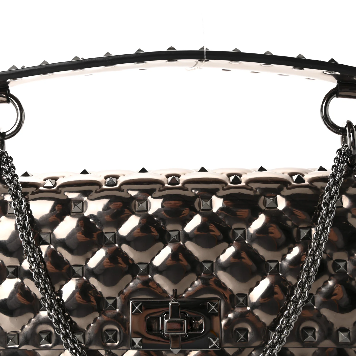 Metallic Patent Medium Rockstud Spike Shoulder Bag Rutenio - Image 7