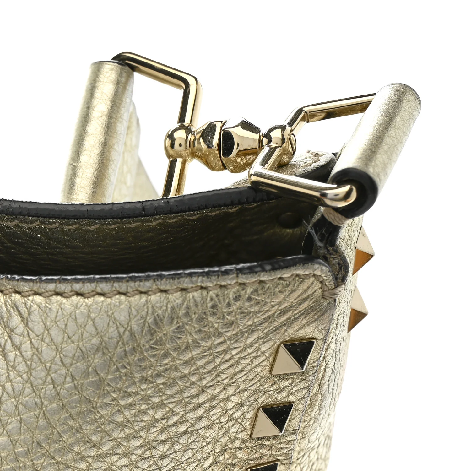 Metallic Pebbled Calfskin Small Rockstud Flip-Lock Messenger Bag Platino - Image 15