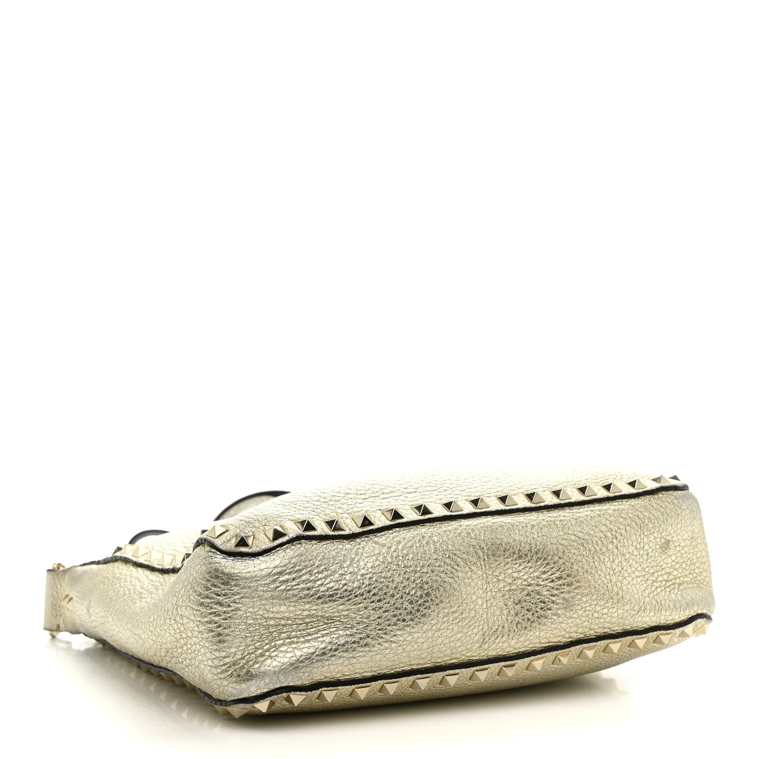 Metallic Pebbled Calfskin Small Rockstud Flip-Lock Messenger Bag Platino - Image 4
