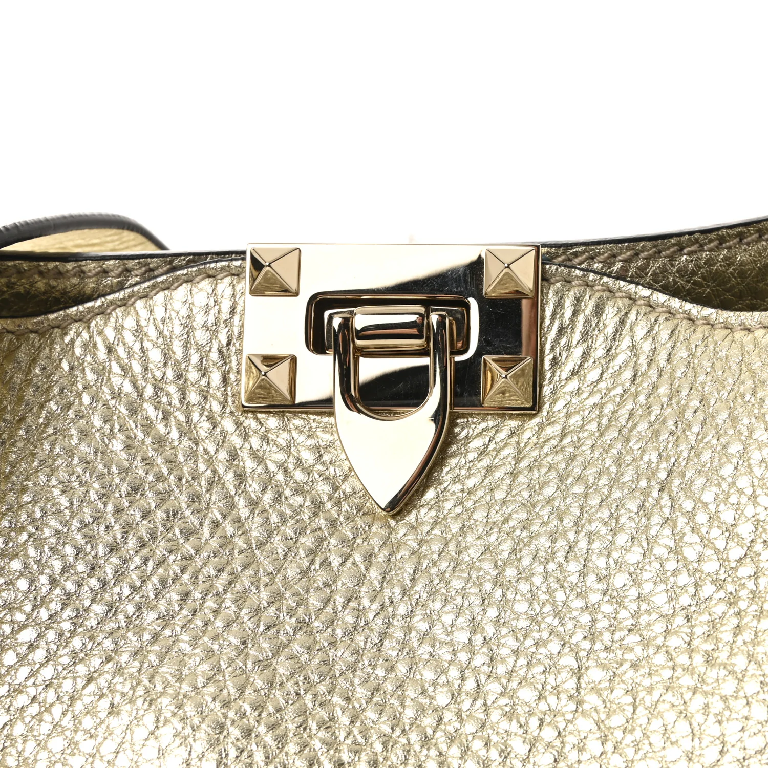 Metallic Pebbled Calfskin Small Rockstud Flip-Lock Messenger Bag Platino - Image 7