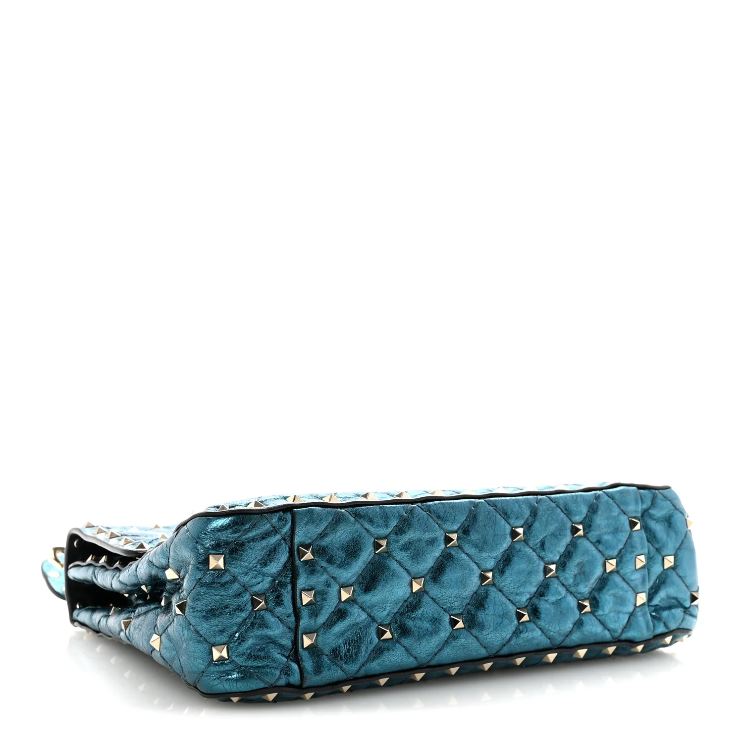 Metallic Wrinkled Lambskin Medium Rockstud Spike Shoulder Bag Peacock - Image 4