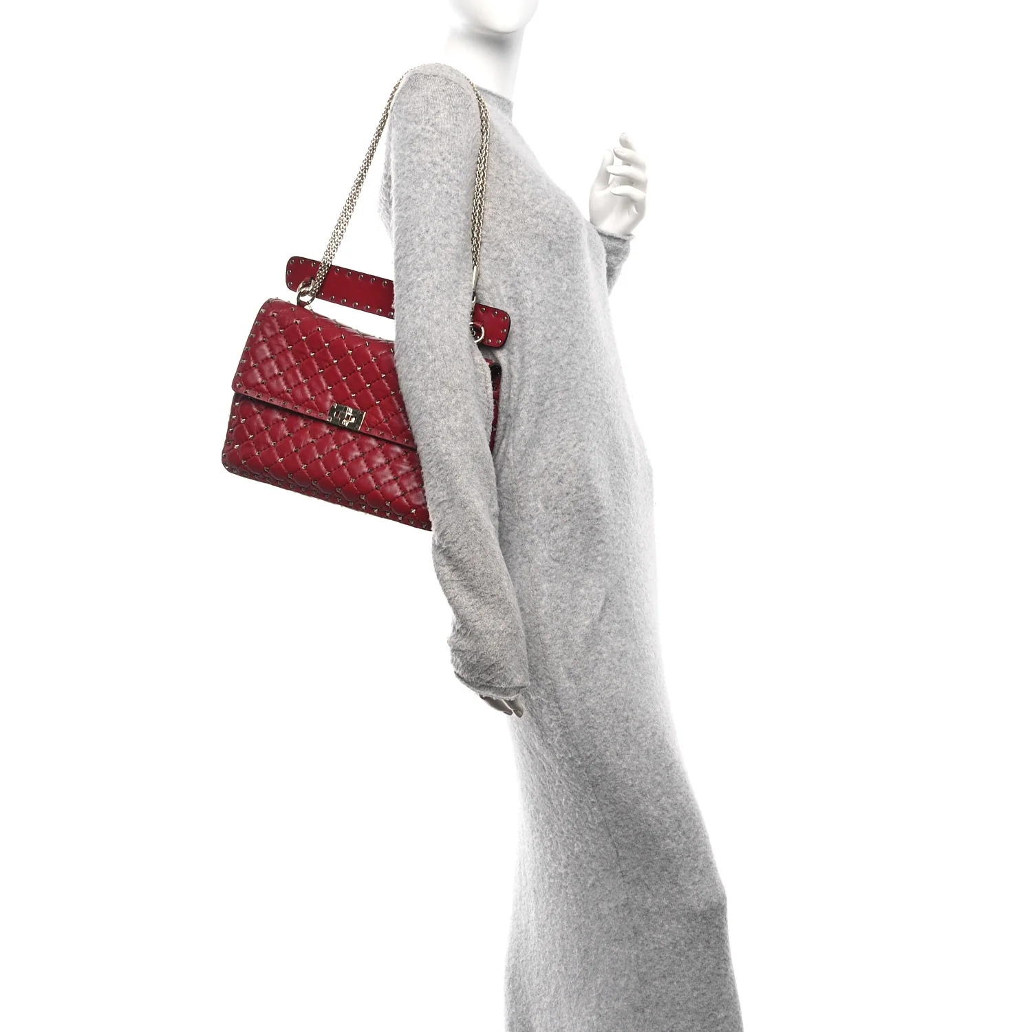 Nappa Large Rockstud Spike Shoulder Bag Rubino - Image 2
