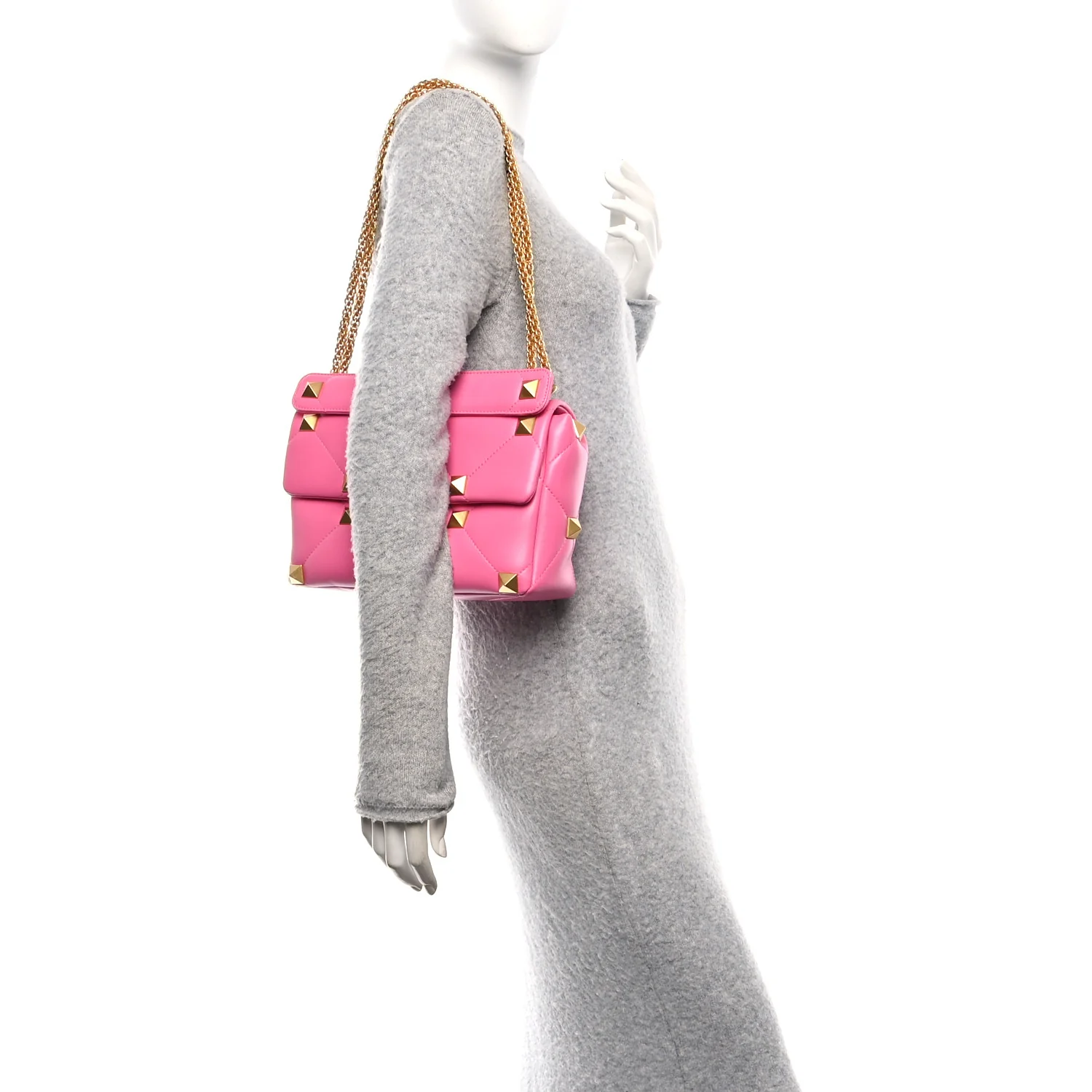 Nappa Large Roman Stud Shoulder Bag Feminine Pink - Image 2