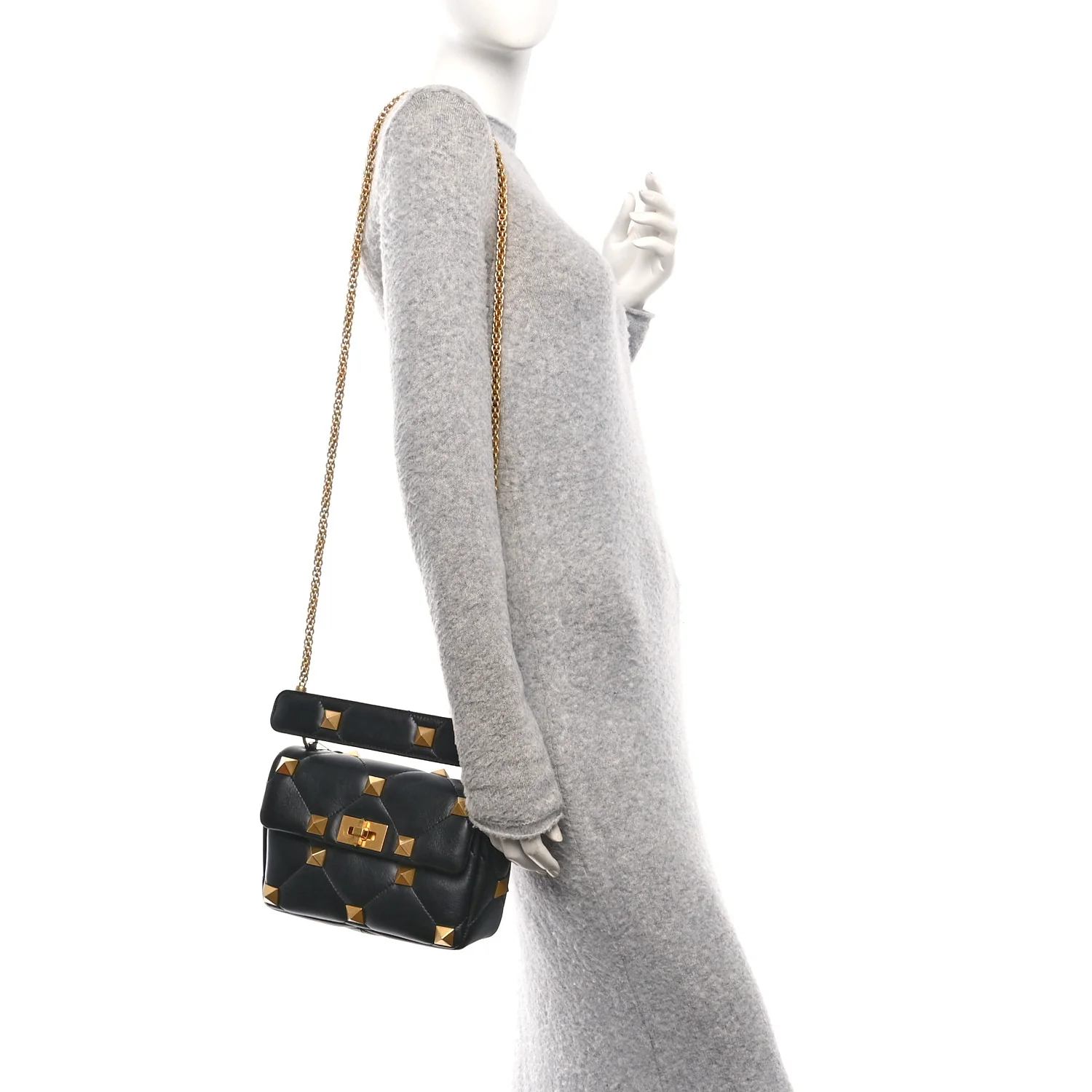 Nappa Medium Roman Stud Shoulder Bag Black - Image 2