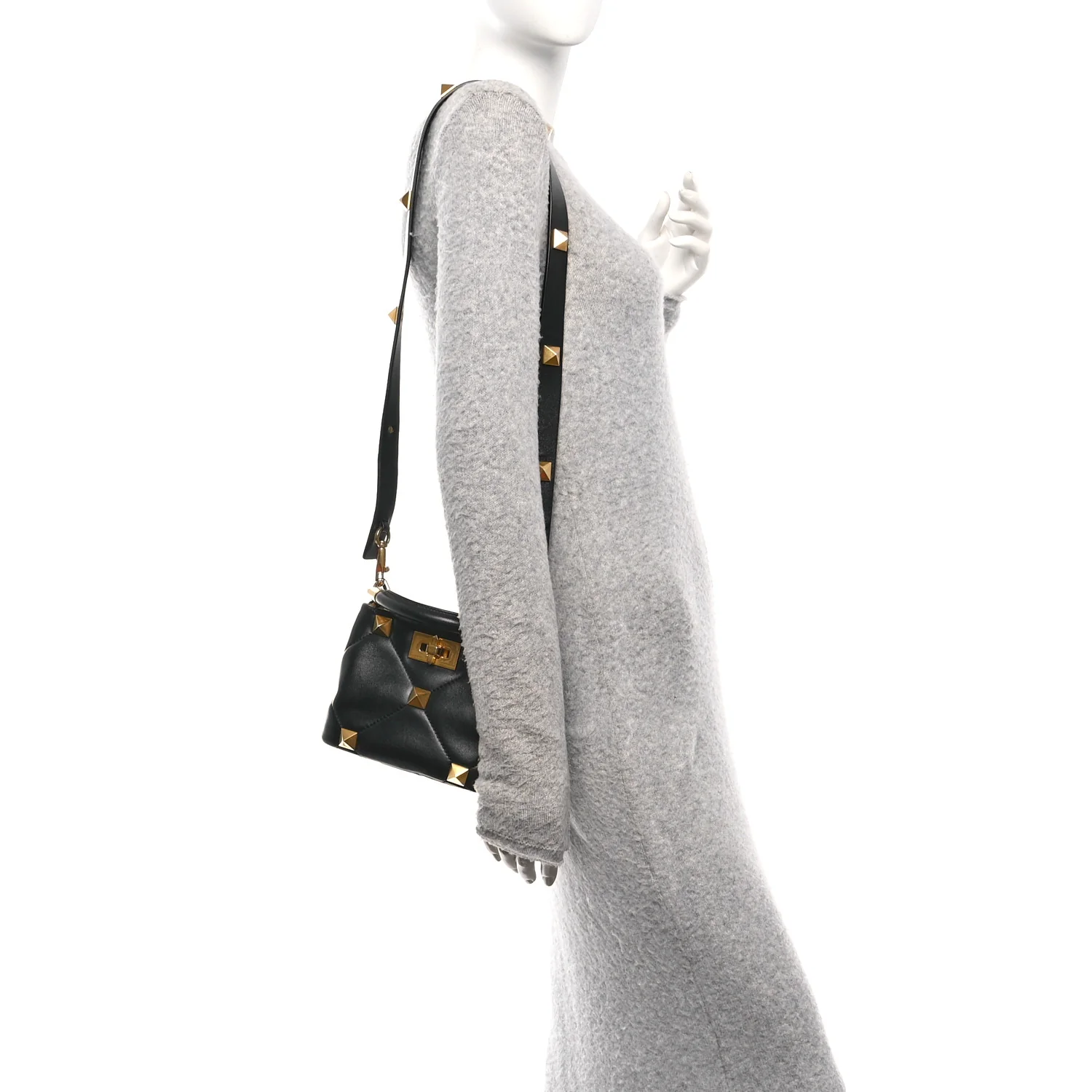 Nappa Mini Roman Stud The Handle Bag Black - Image 2