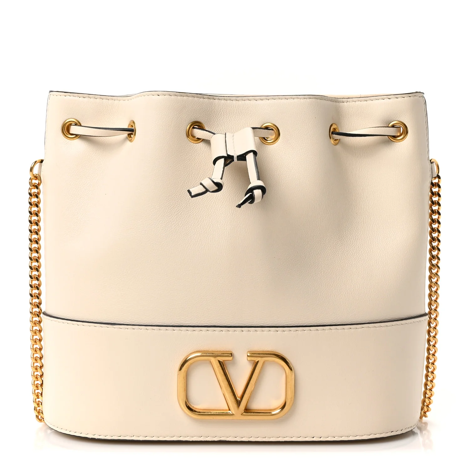 Nappa Mini VLogo Signature Chain Bucket Bag Light Ivory