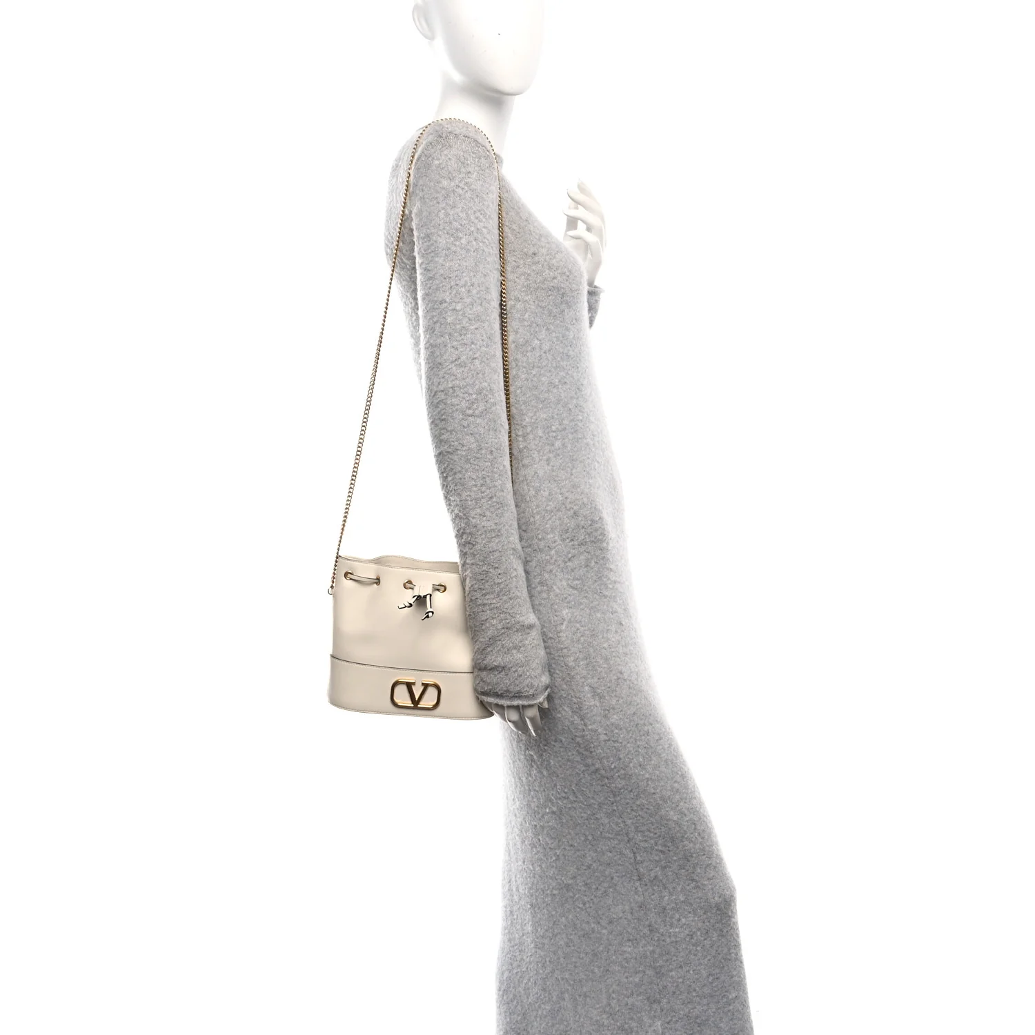 Nappa Mini VLogo Signature Chain Bucket Bag Light Ivory - Image 2