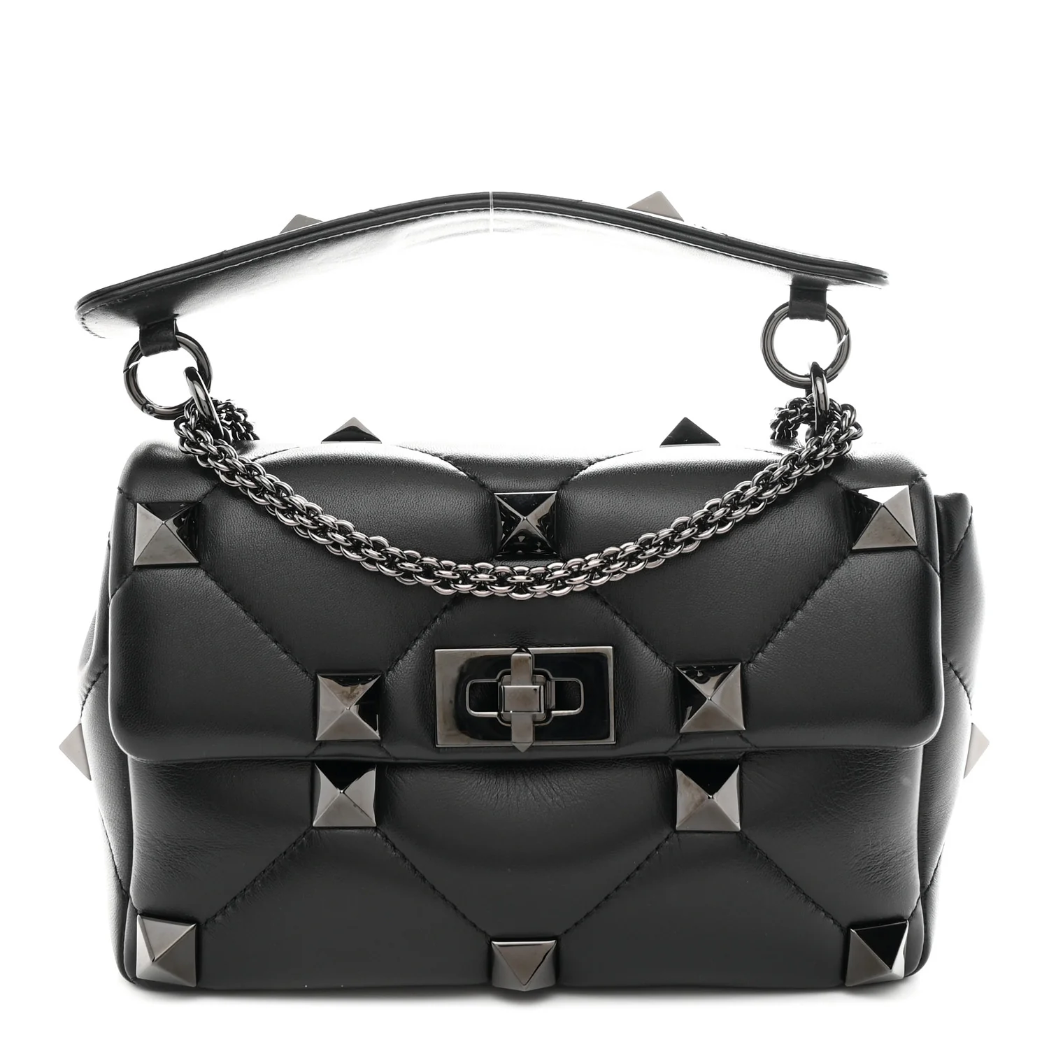 Nappa Monochrome Medium Roman Stud Shoulder Bag Black