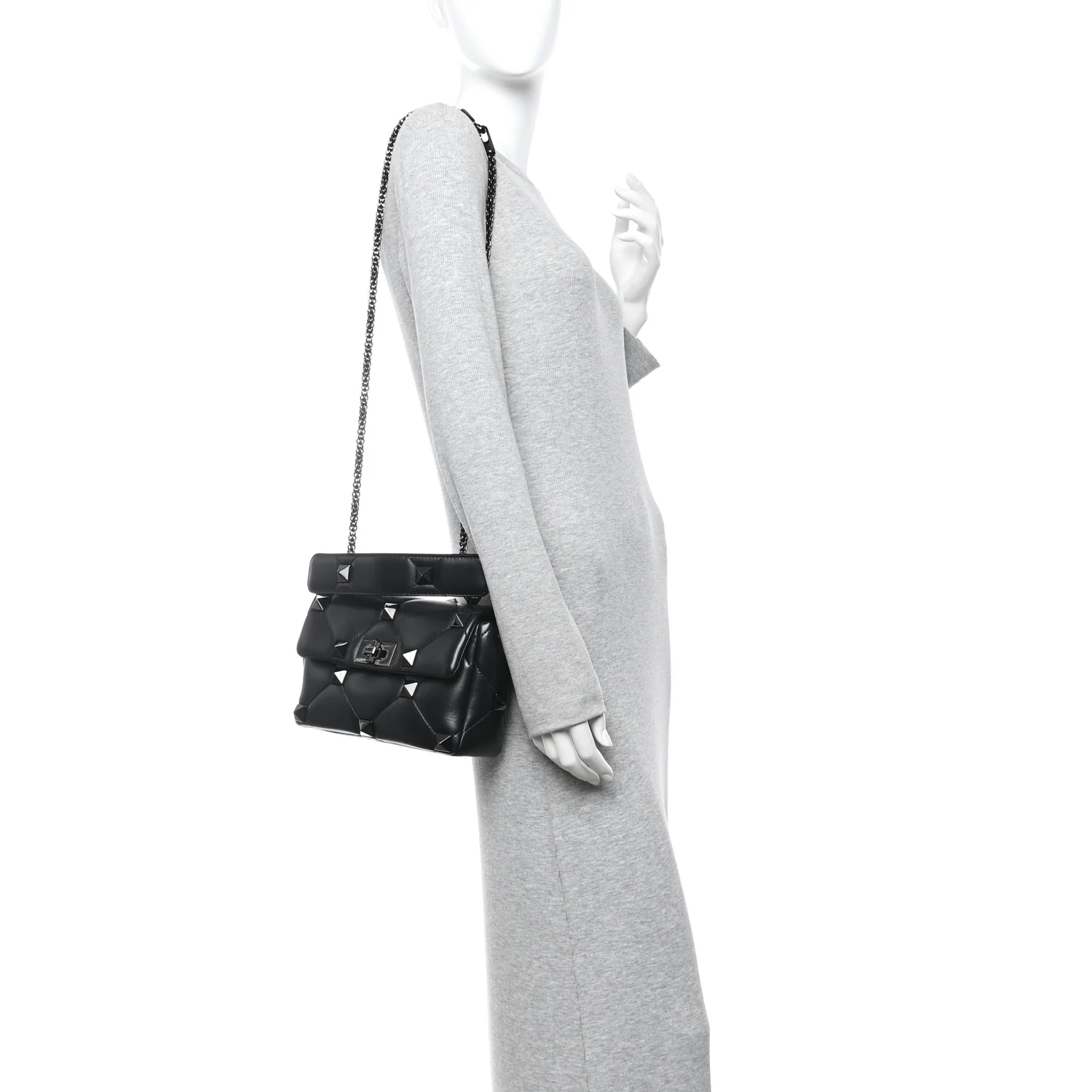 Nappa Monochrome Medium Roman Stud Shoulder Bag Black - Image 2