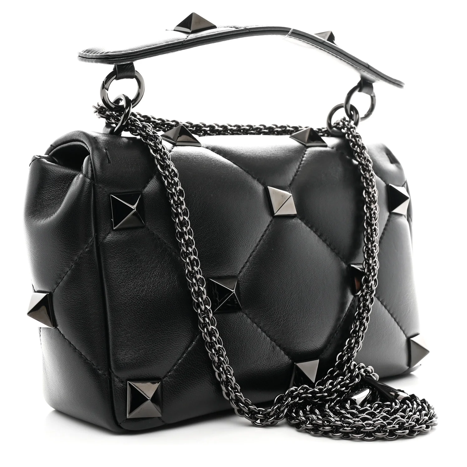 Nappa Monochrome Medium Roman Stud Shoulder Bag Black - Image 3