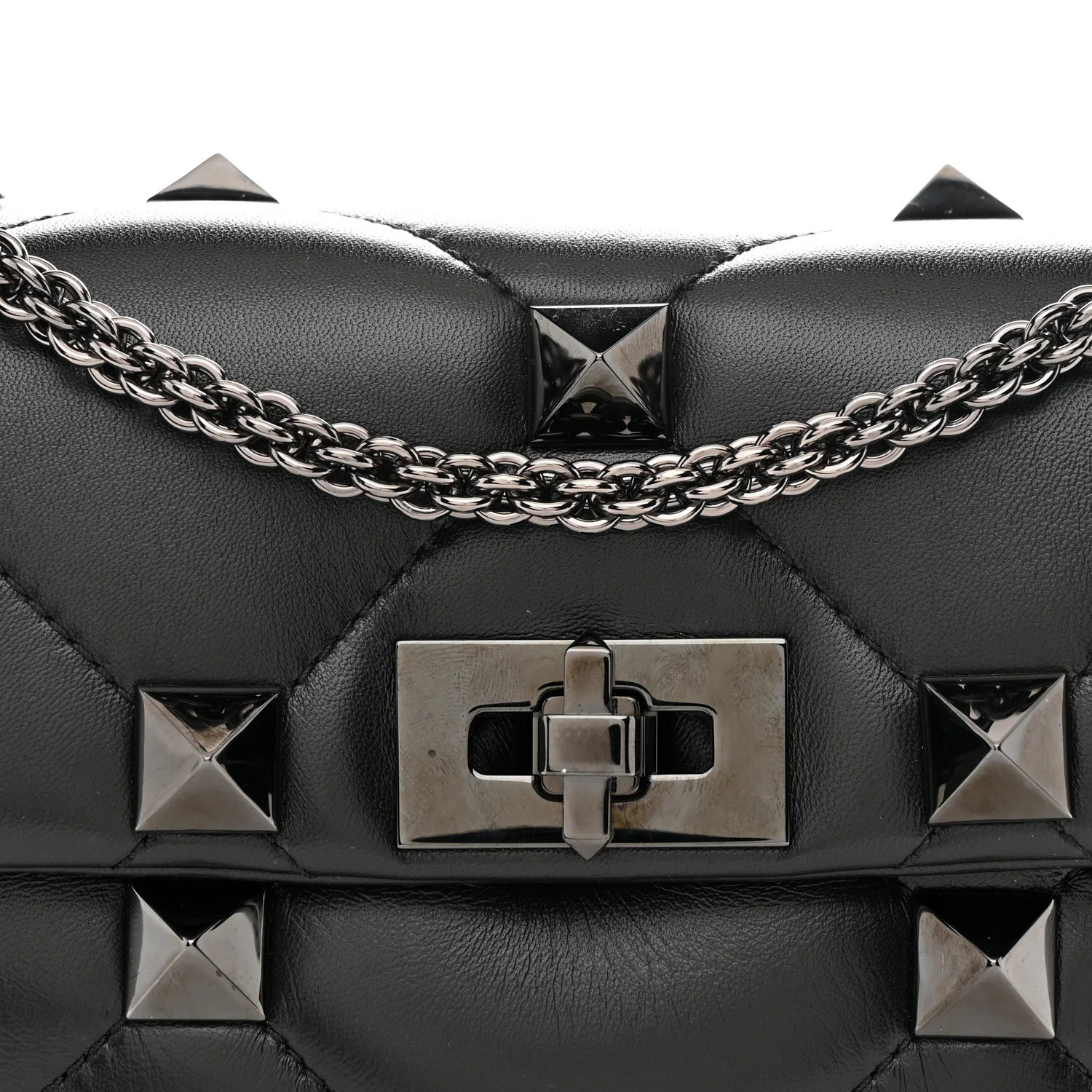 Nappa Monochrome Medium Roman Stud Shoulder Bag Black - Image 7