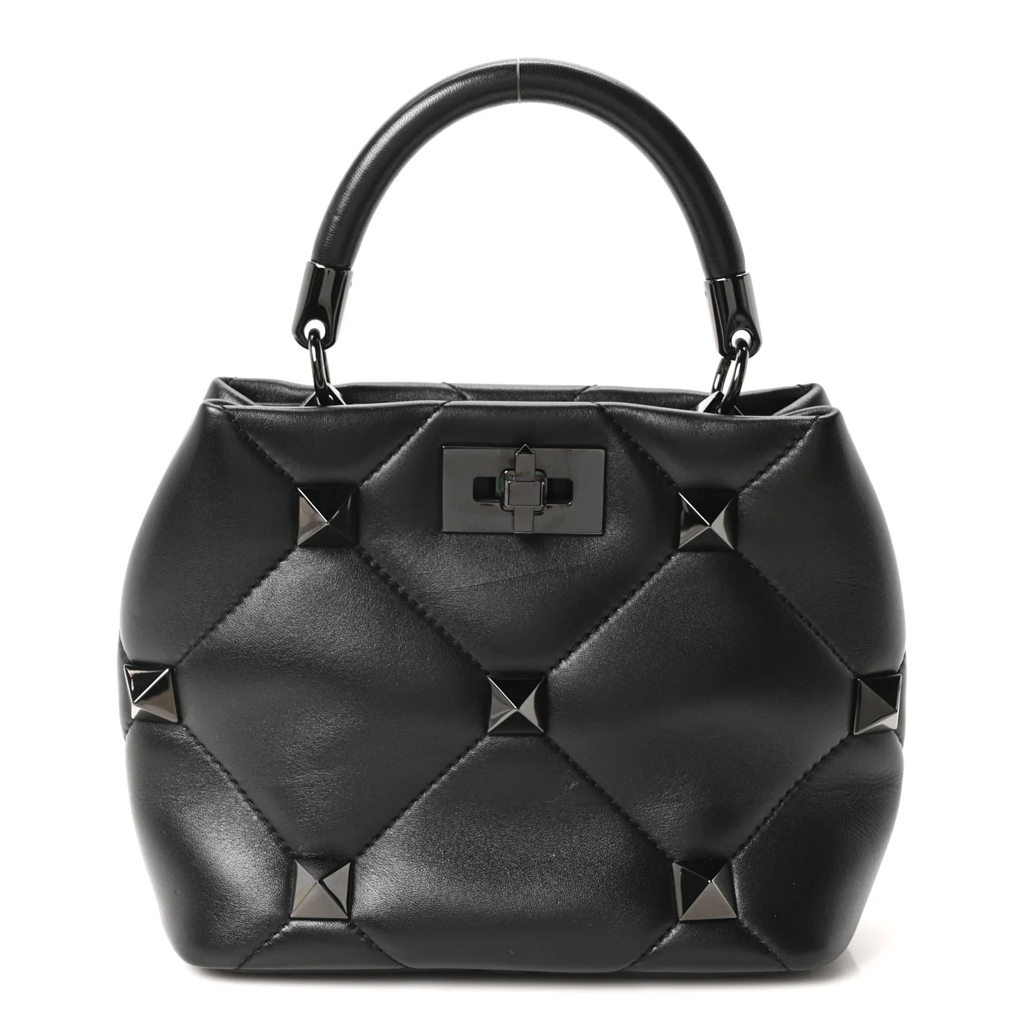 Nappa Monochrome Small Roman Stud The Handle Bag Black