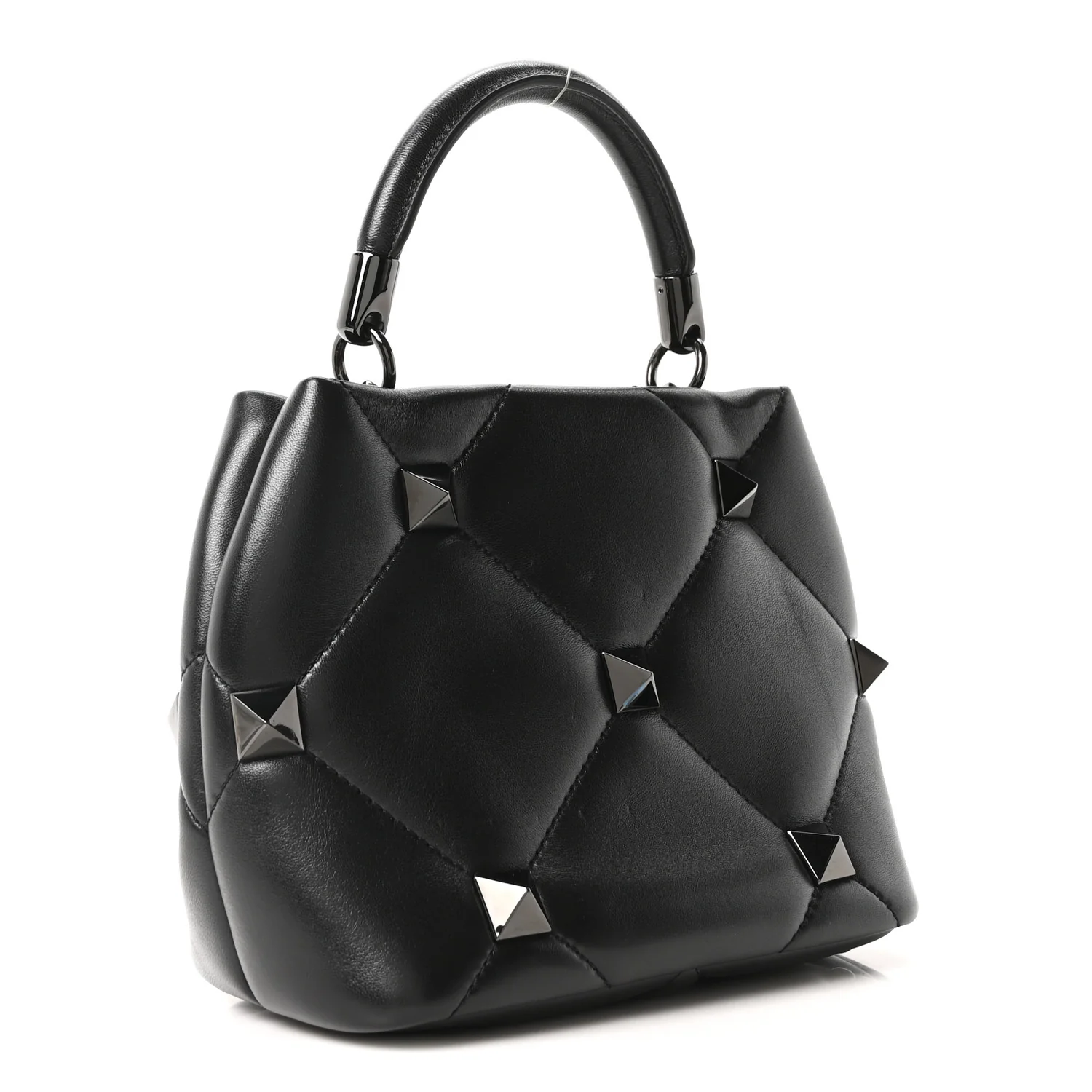 Nappa Monochrome Small Roman Stud The Handle Bag Black - Image 3