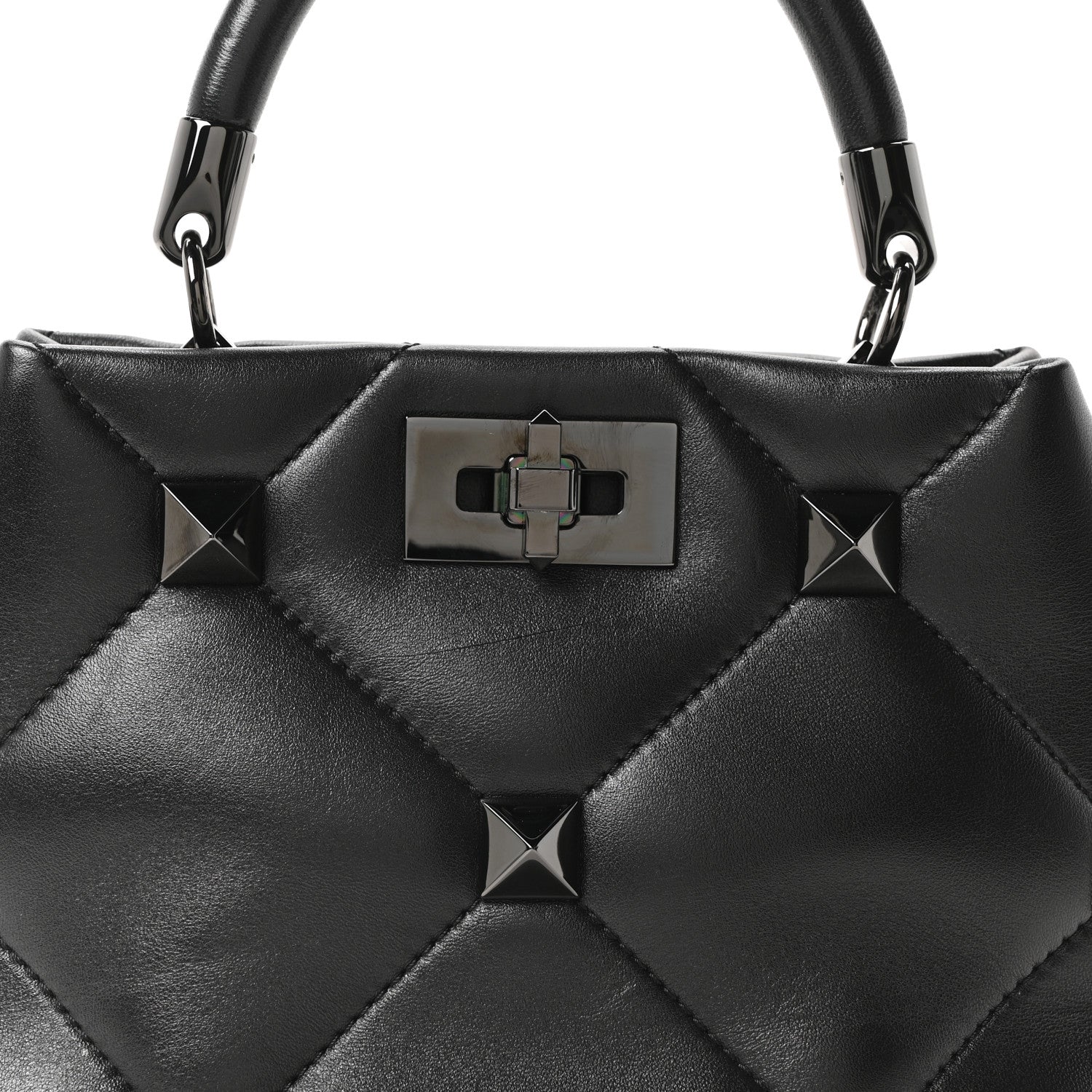 Nappa Monochrome Small Roman Stud The Handle Bag Black - Image 7