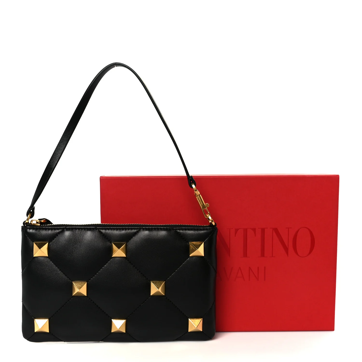 Nappa Quilted Roman Stud Zip Pouch Black - Image 10