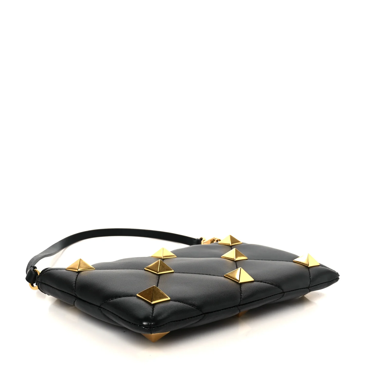 Nappa Quilted Roman Stud Zip Pouch Black - Image 4