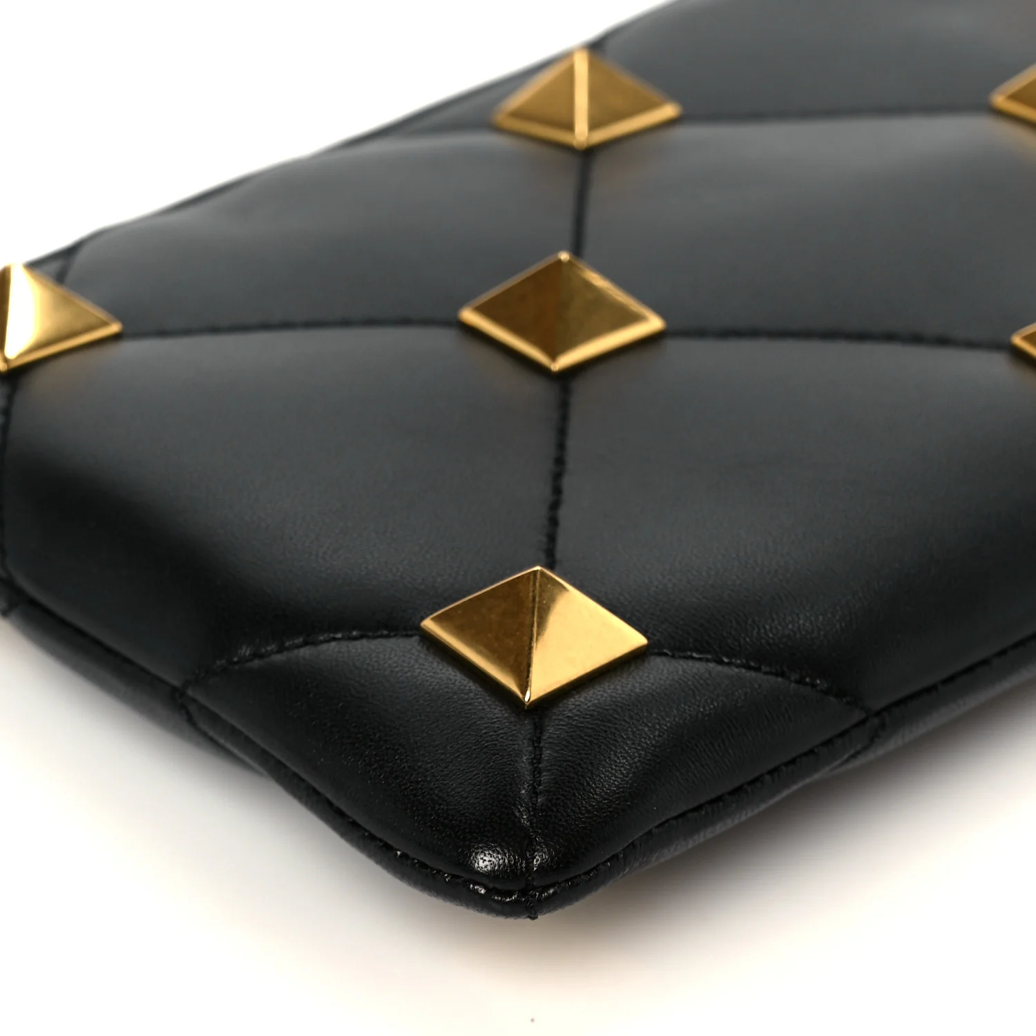 Nappa Quilted Roman Stud Zip Pouch Black - Image 8