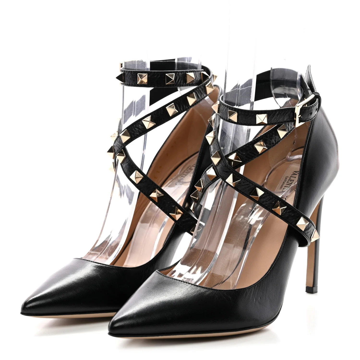 Nappa Rockstud Ankle Strap 105mm Pumps 37.5 Black - Image 4