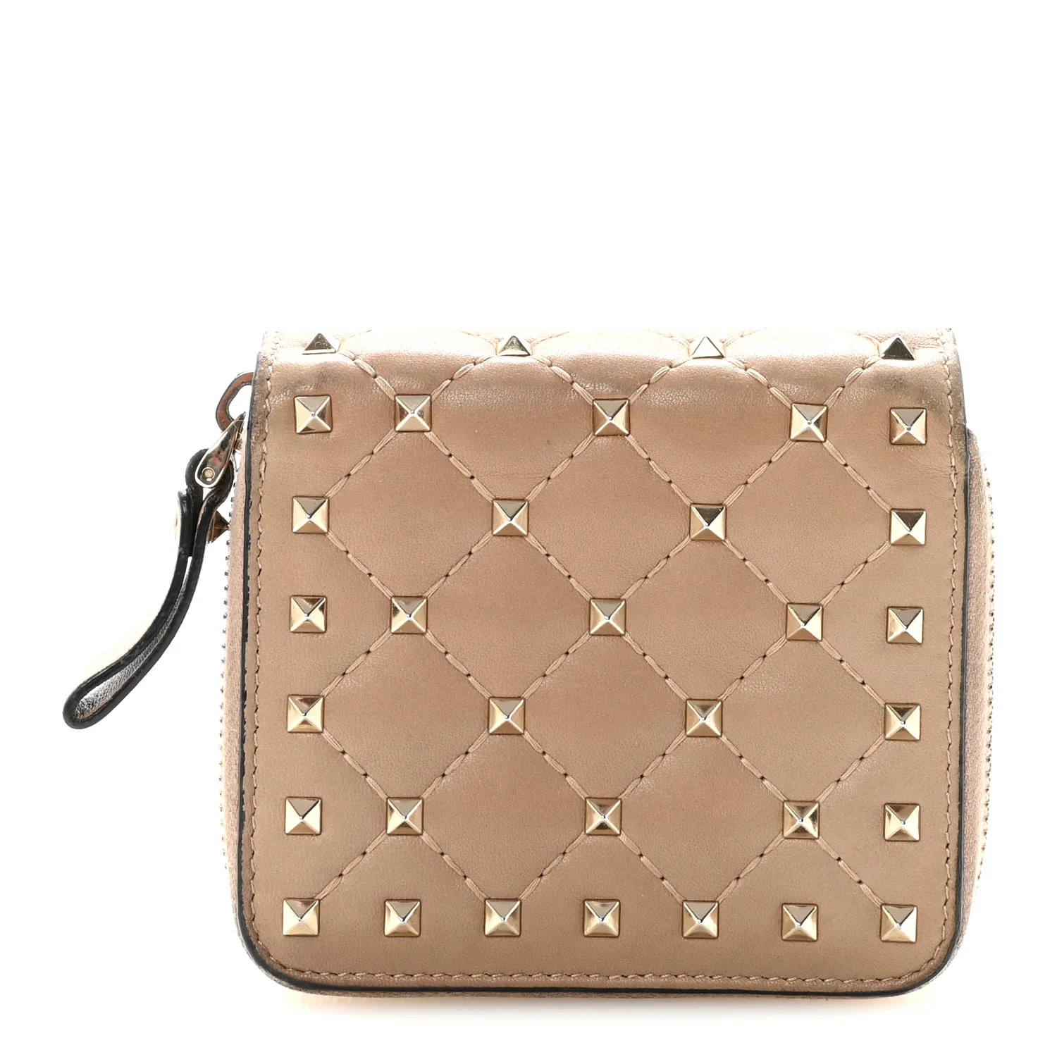 Nappa Rockstud Spike Compact Zip Around Wallet Poudre