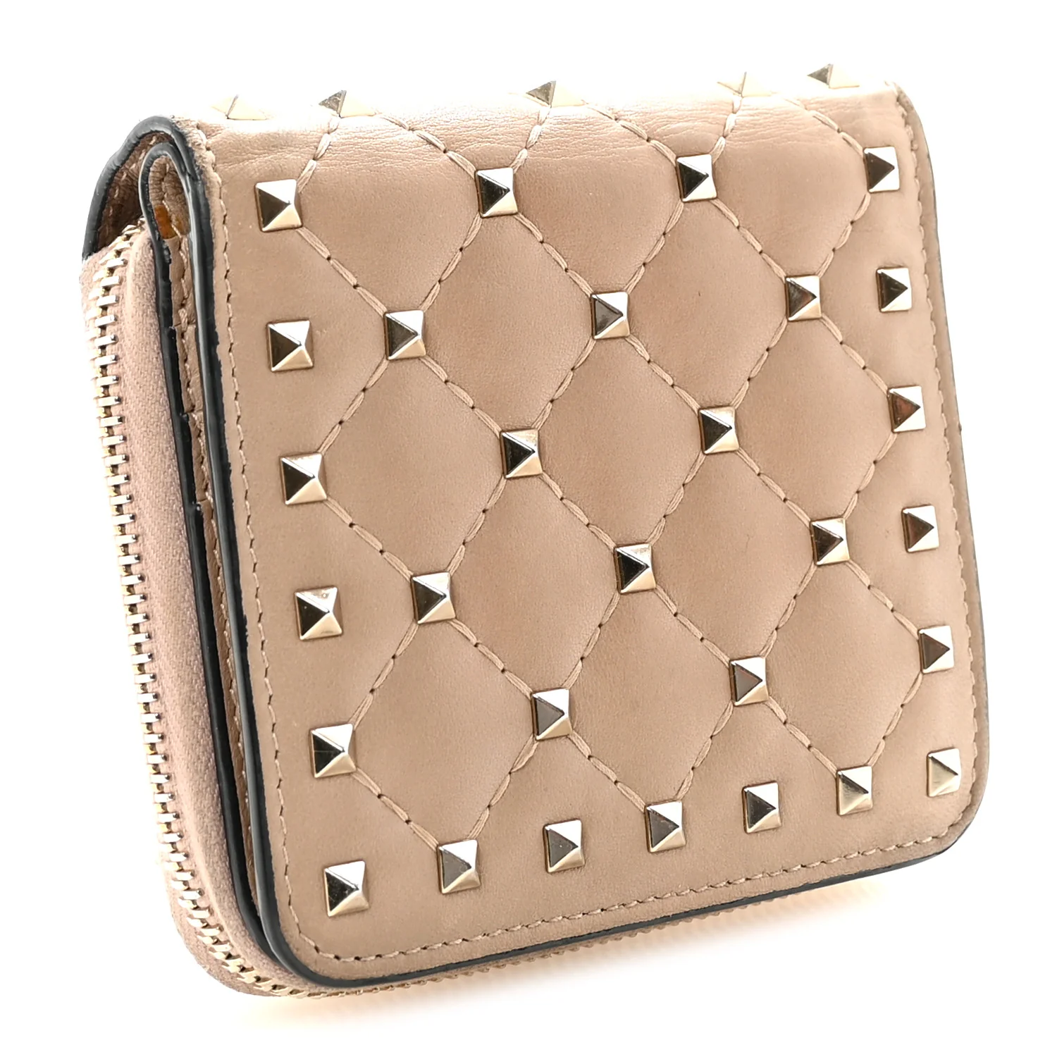 Nappa Rockstud Spike Compact Zip Around Wallet Poudre - Image 3
