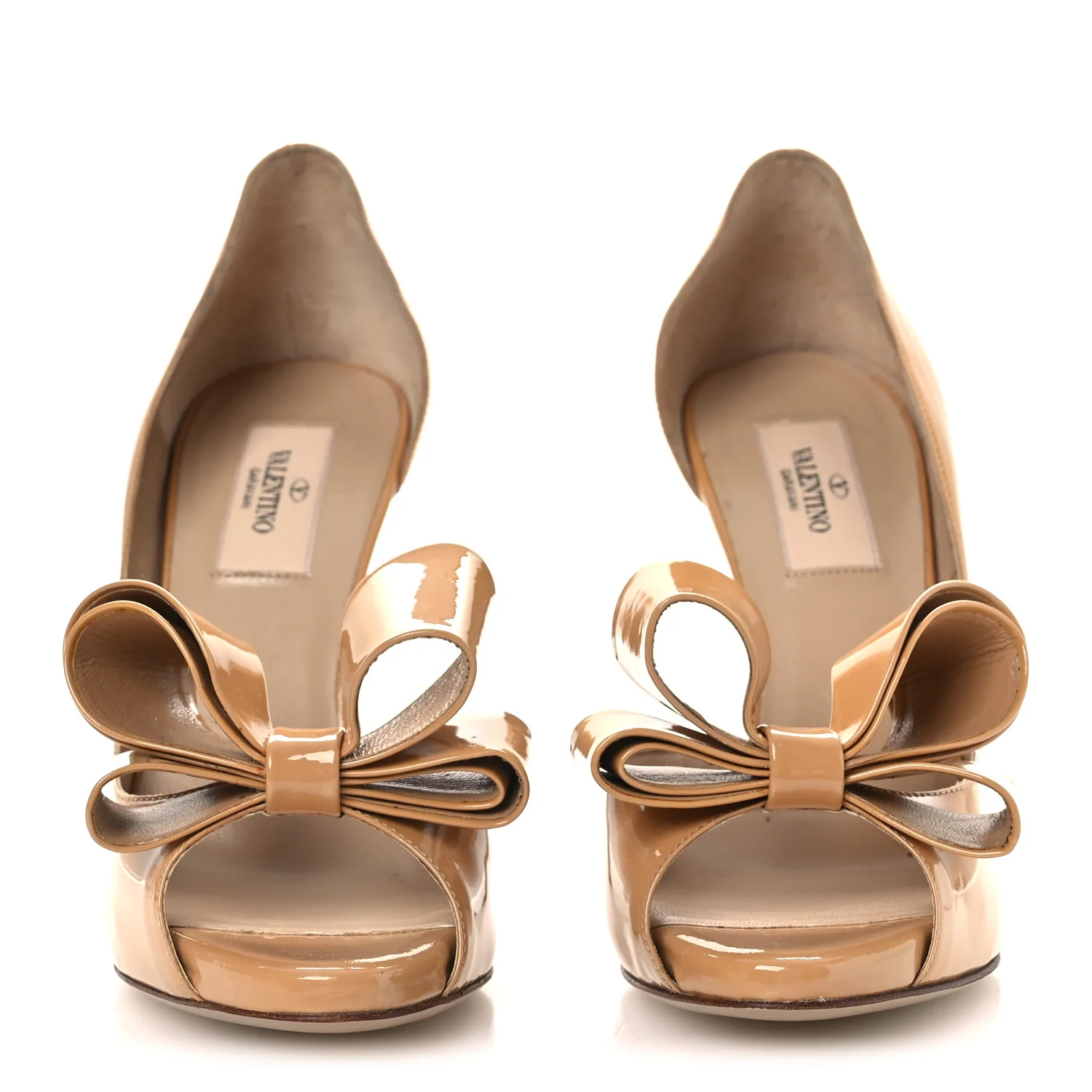 Patent Couture Bow Peep Toe Pumps 37.5 Beige - Image 3