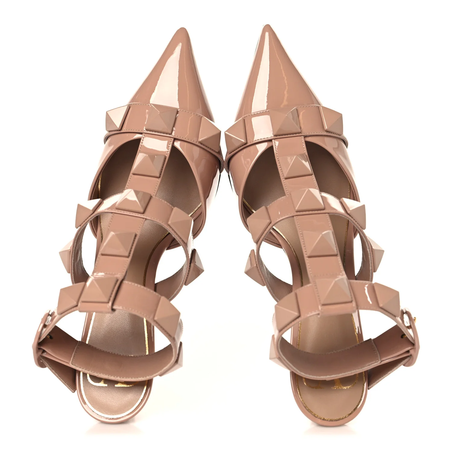 Patent Enamel Monochrome Roman Stud Ankle Strap 80mm Pumps 37 Rose Cannelle - Image 2