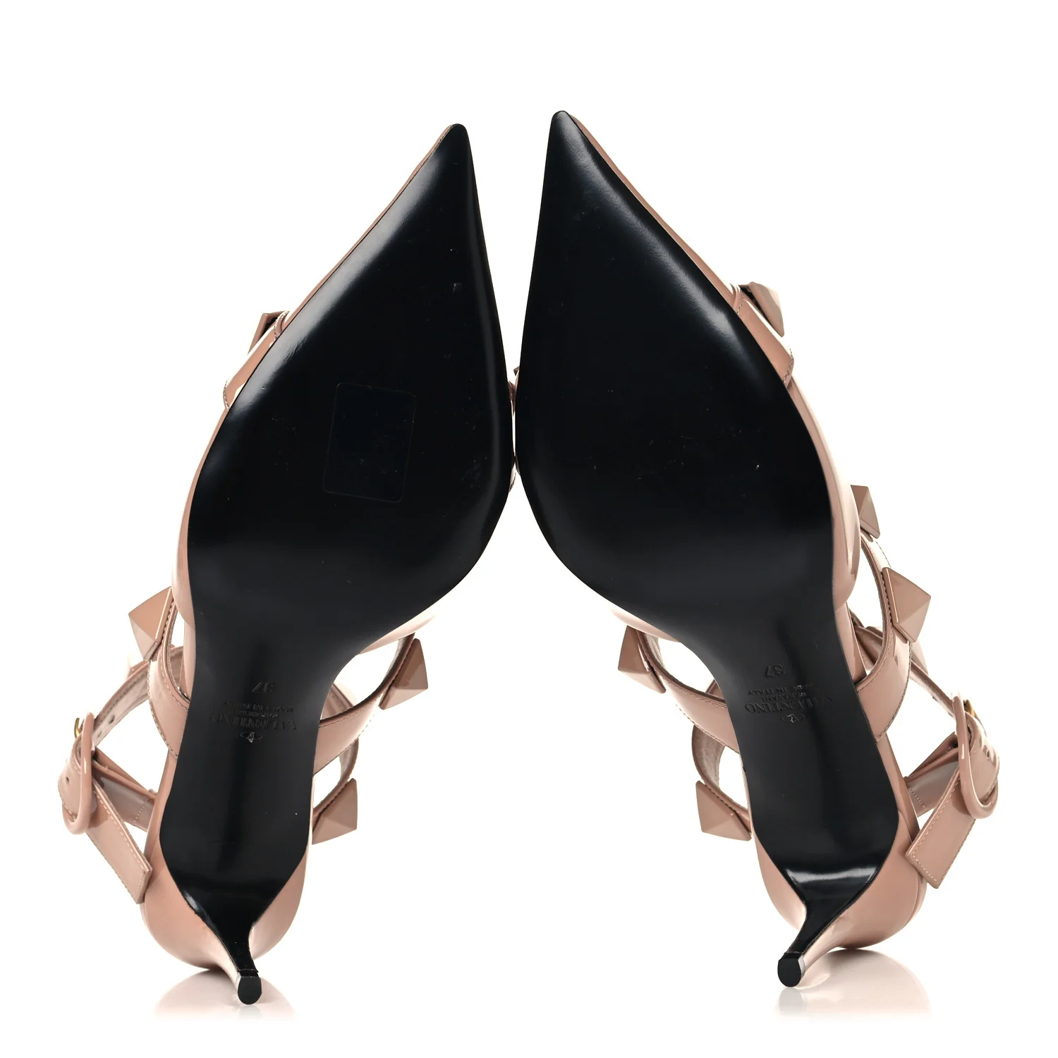Patent Enamel Monochrome Roman Stud Ankle Strap 80mm Pumps 37 Rose Cannelle - Image 6