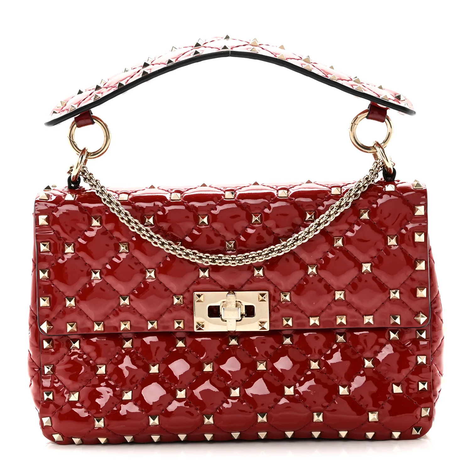 Patent Medium Rockstud Spike Shoulder Bag Rosso Valentino