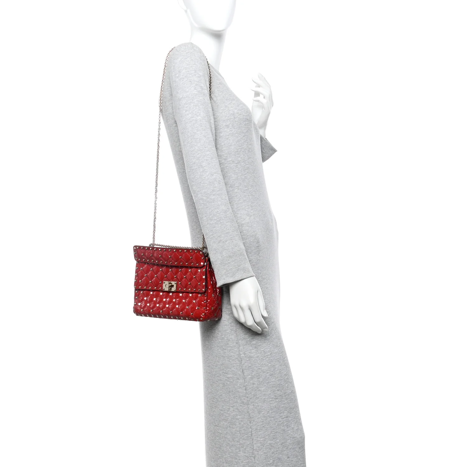 Patent Medium Rockstud Spike Shoulder Bag Rosso Valentino - Image 2