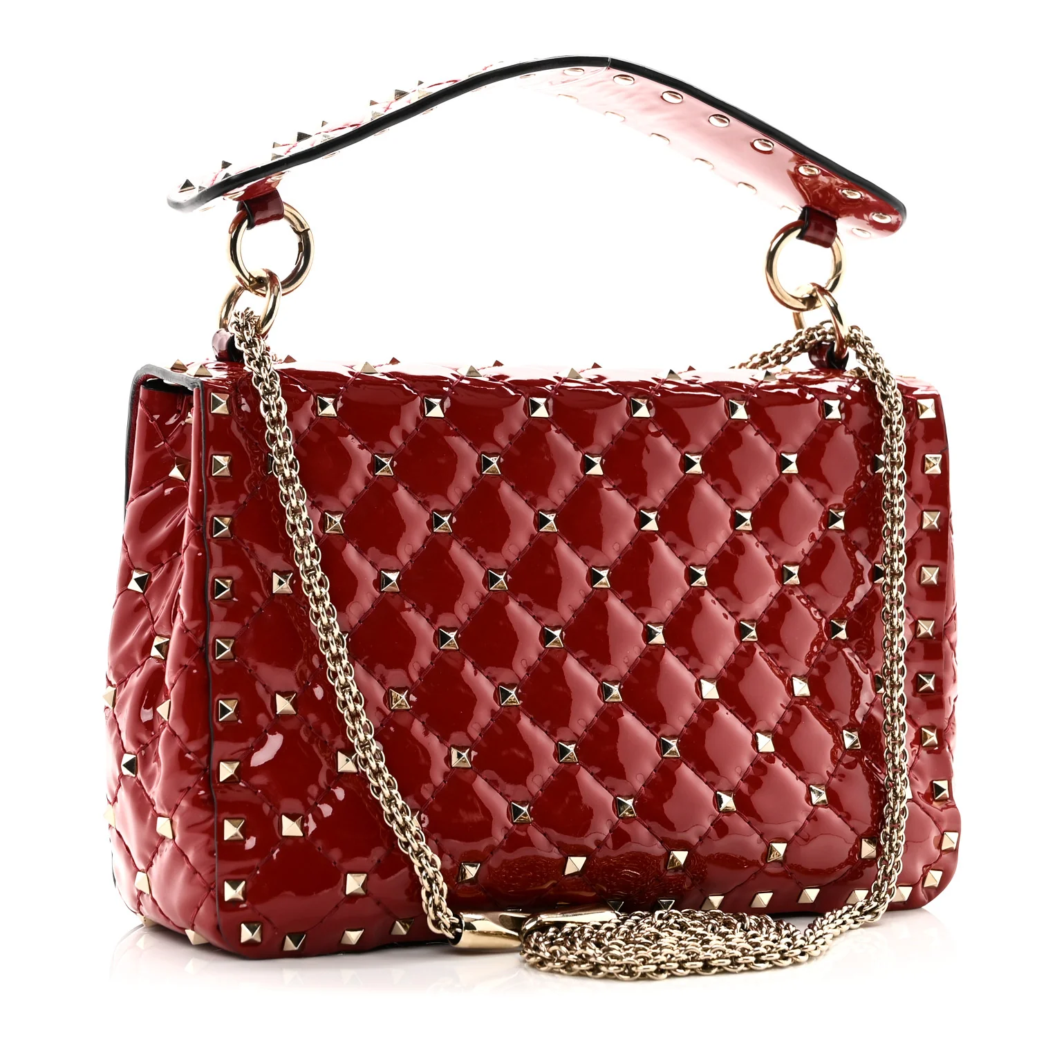 Patent Medium Rockstud Spike Shoulder Bag Rosso Valentino - Image 3