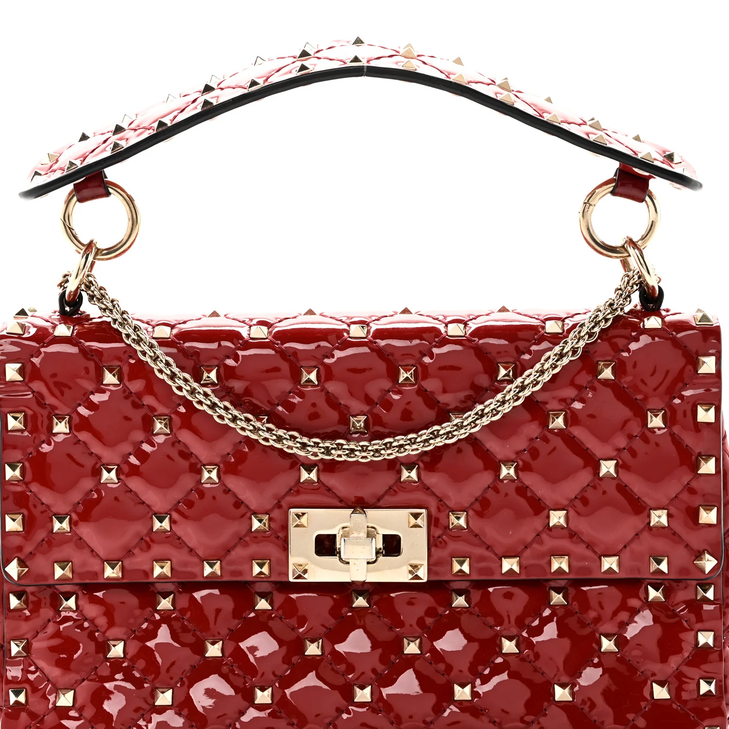 Patent Medium Rockstud Spike Shoulder Bag Rosso Valentino - Image 7