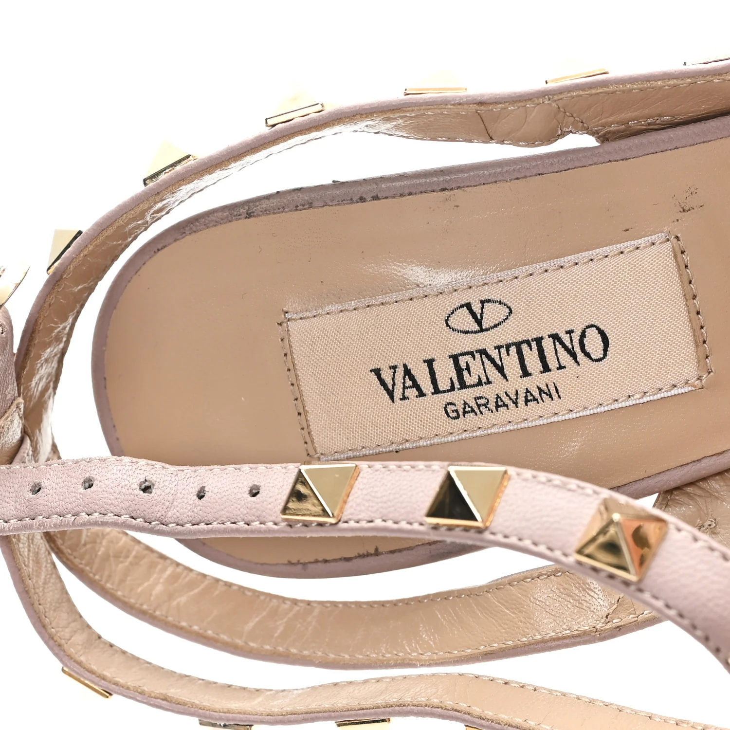 Patent Nappa Rockstud Ankle Strap 100mm Pumps 36 Camel Rose Poudre - Image 9