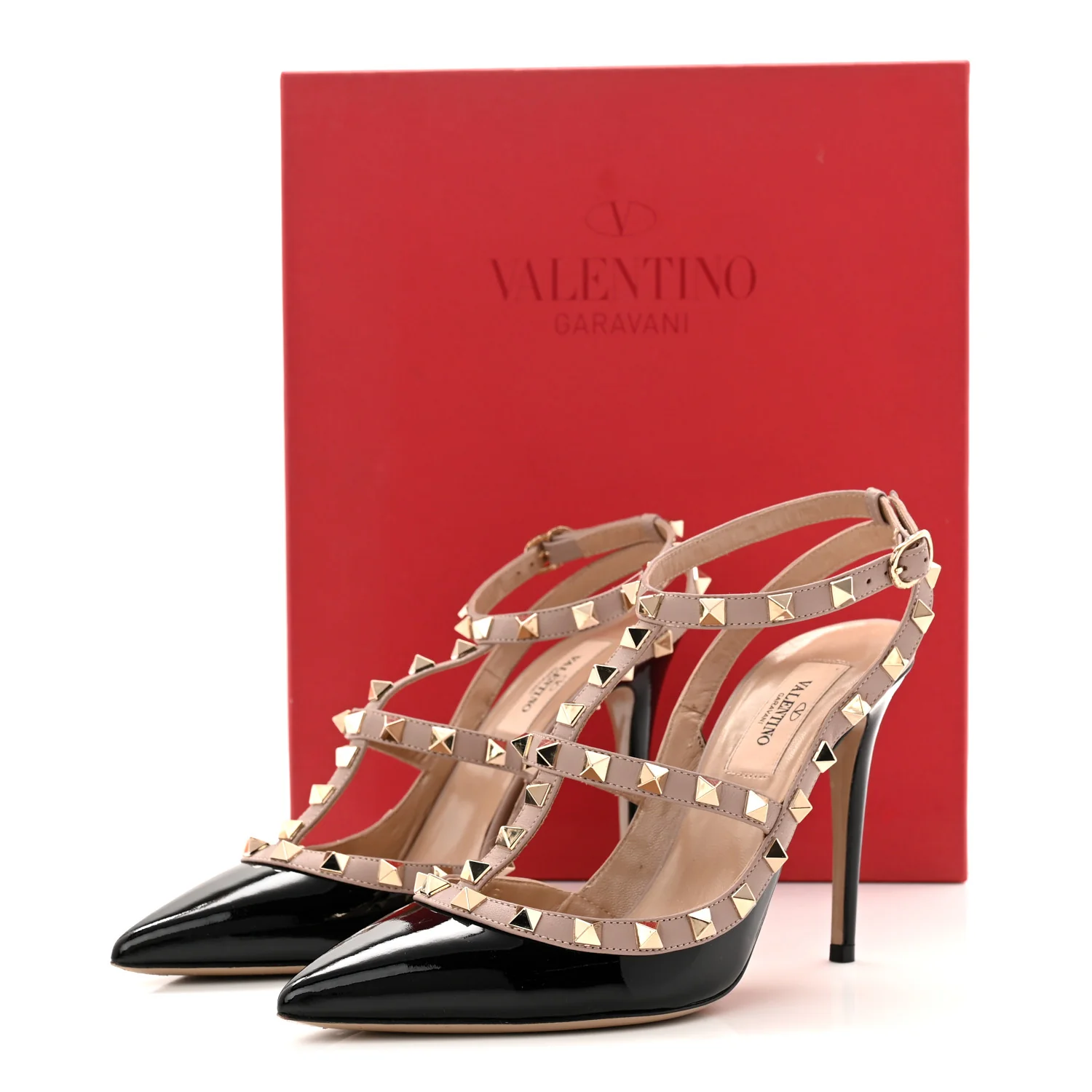 Patent Nappa Rockstud Ankle Strap 100mm Pumps 38 Black Poudre - Image 10