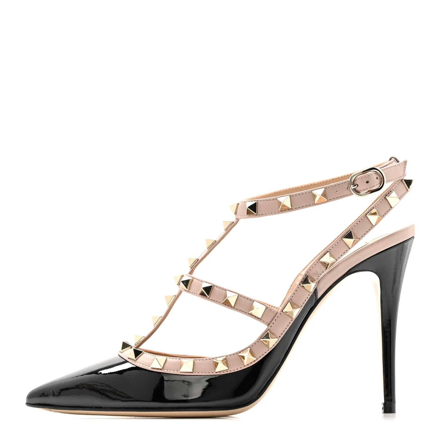 Patent Nappa Rockstud Ankle Strap 100mm Pumps 39 Black Poudre