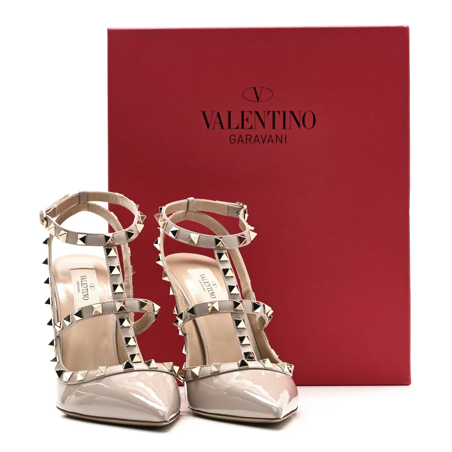 Patent Nappa Rockstud Ankle Strap 100mm Pumps 40 Poudre - Image 10