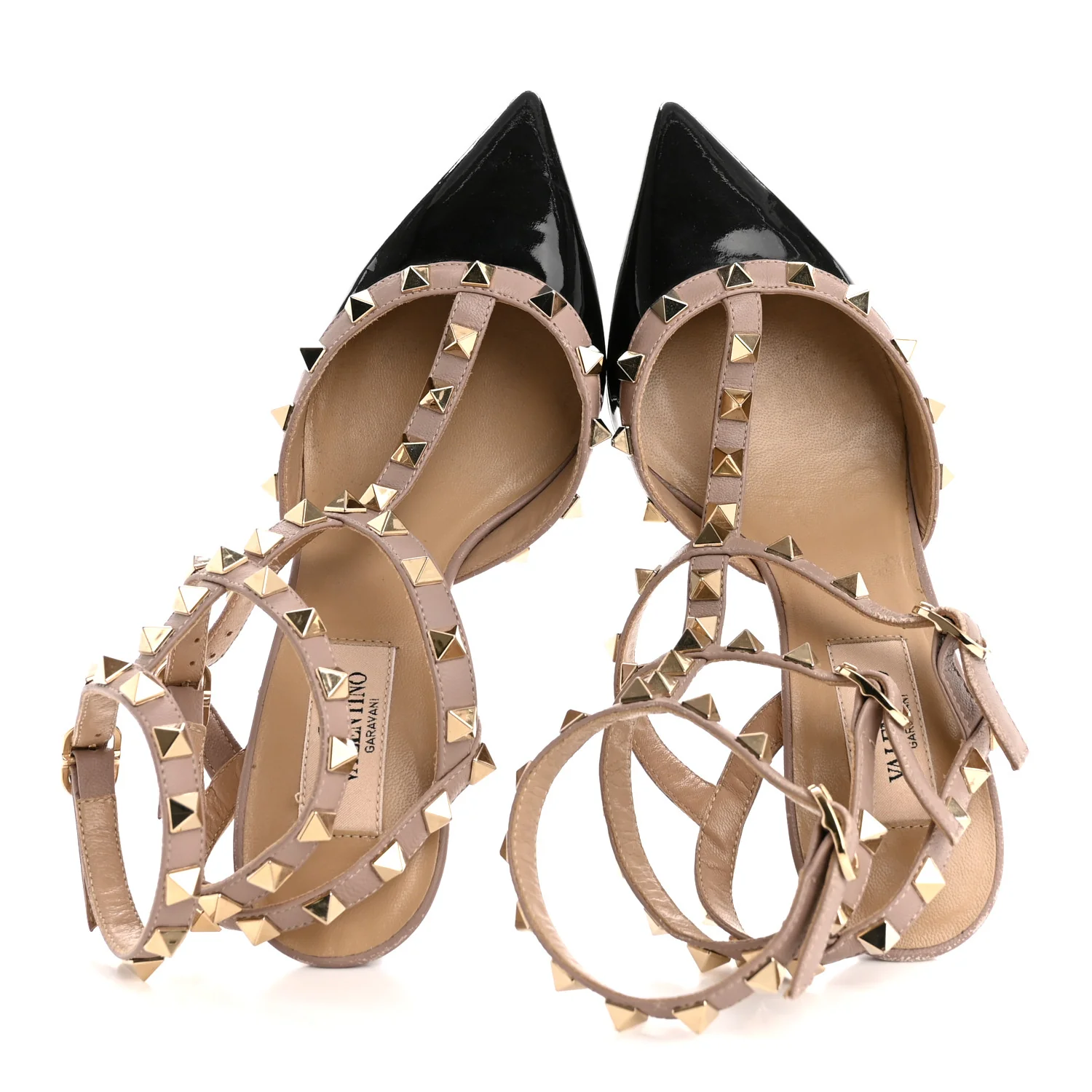 Patent Nappa Rockstud Ankle Strap 65mm Pumps 35.5 Black Poudre - Image 2