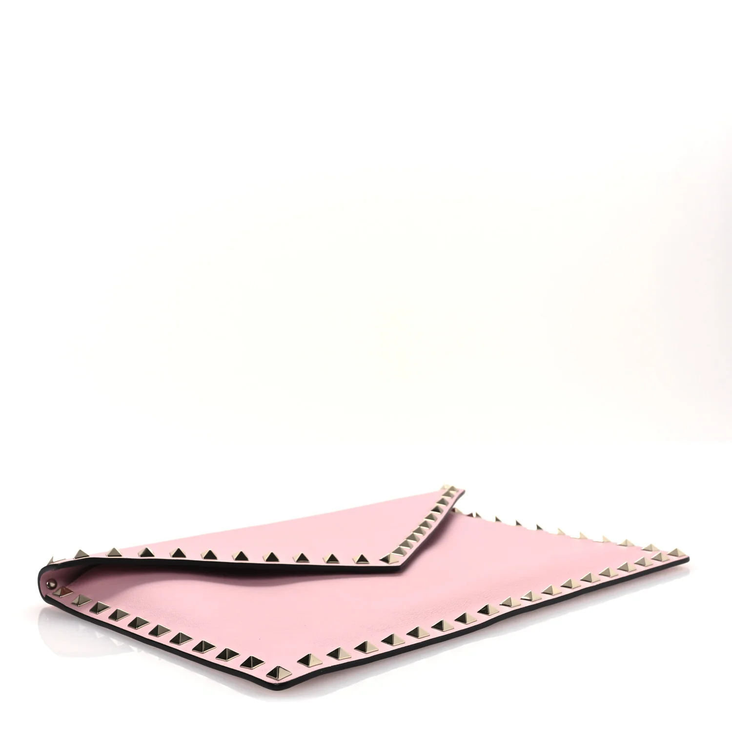 Pebbled Calfskin Large Rockstud Envelope Clutch Water Rose - Image 4
