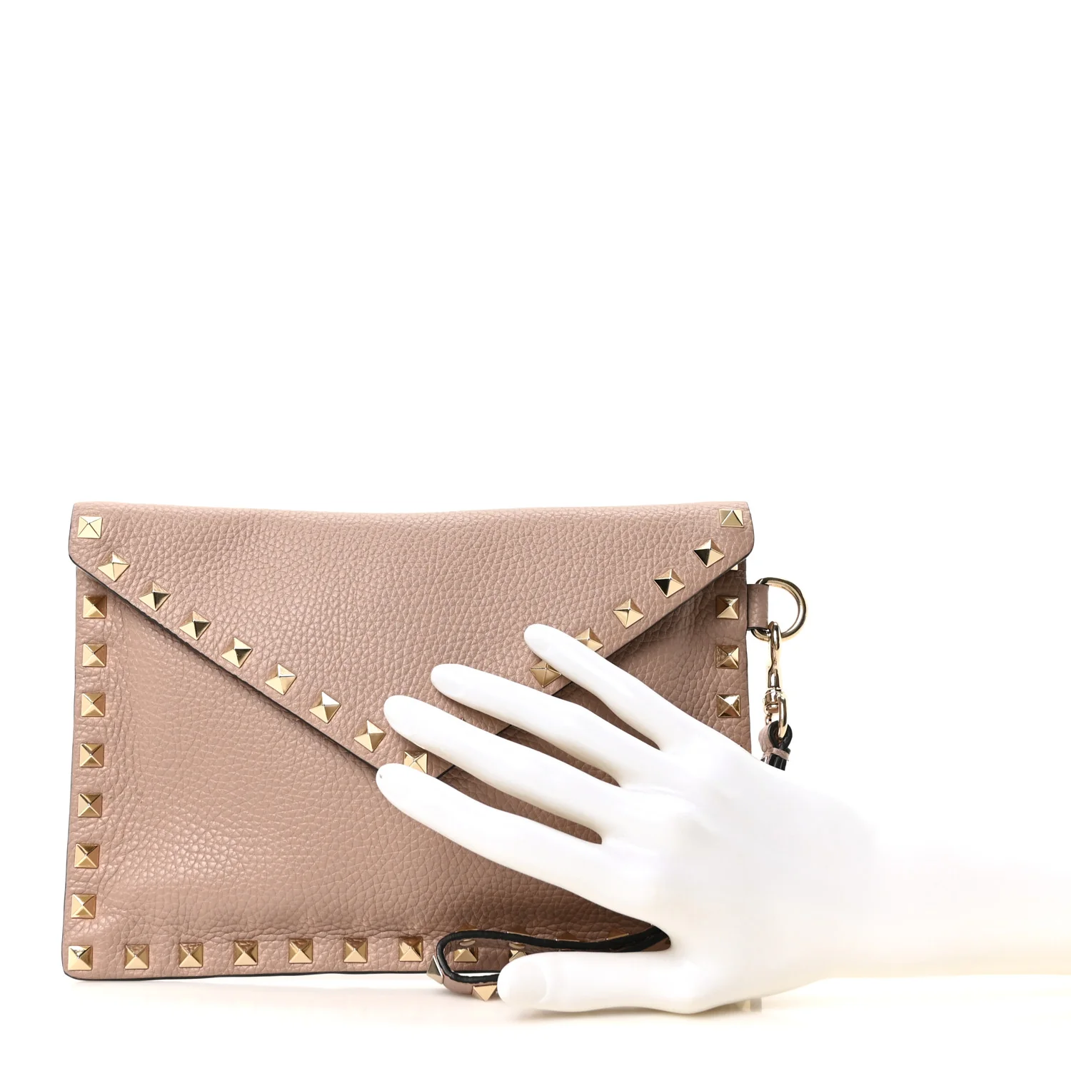 Pebbled Calfskin Medium Rockstud Envelope Flat Wristlet Pouch  Poudre - Image 2
