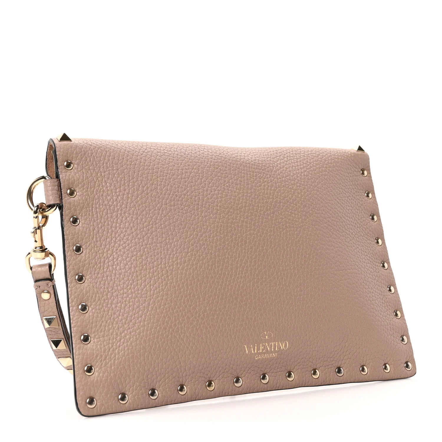 Pebbled Calfskin Medium Rockstud Envelope Flat Wristlet Pouch  Poudre - Image 3